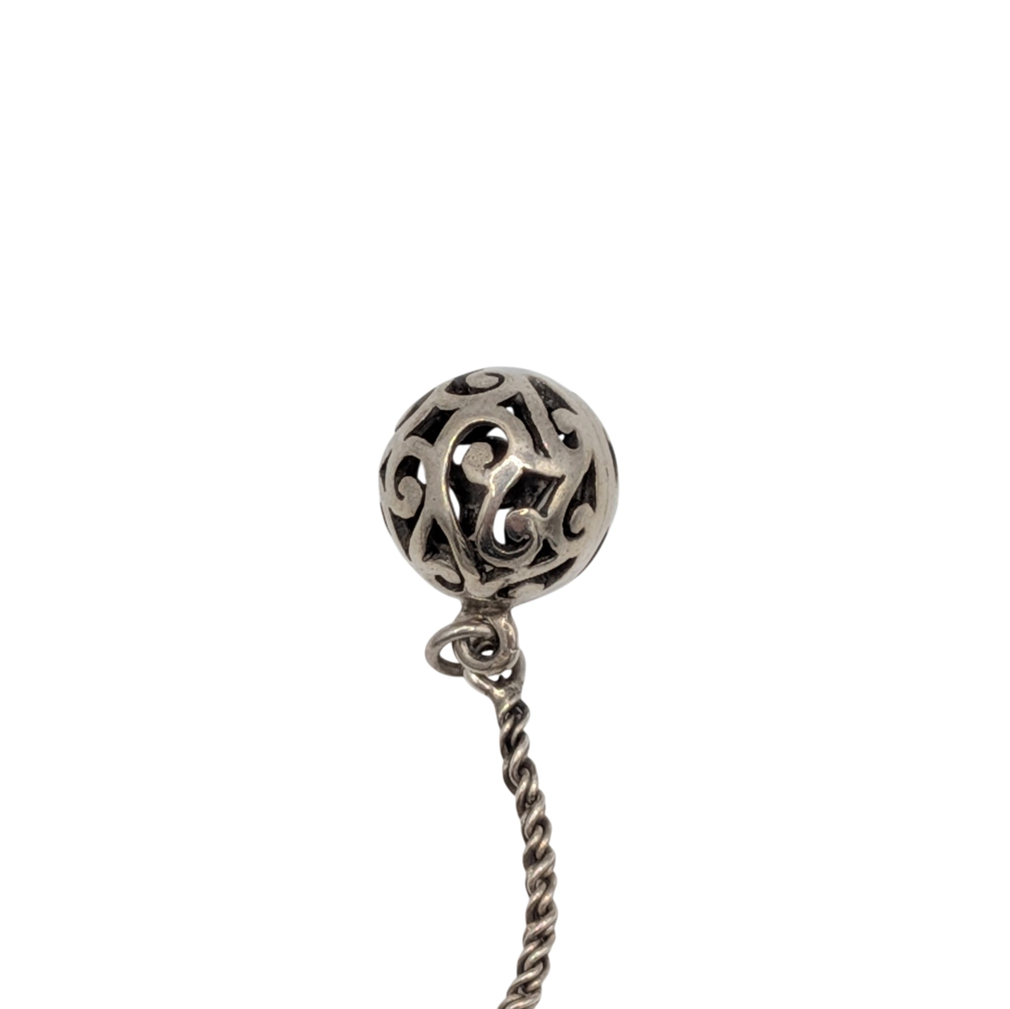 Signed Sterling Silver Dangle Ball Rope Chain Lariat Necklace
