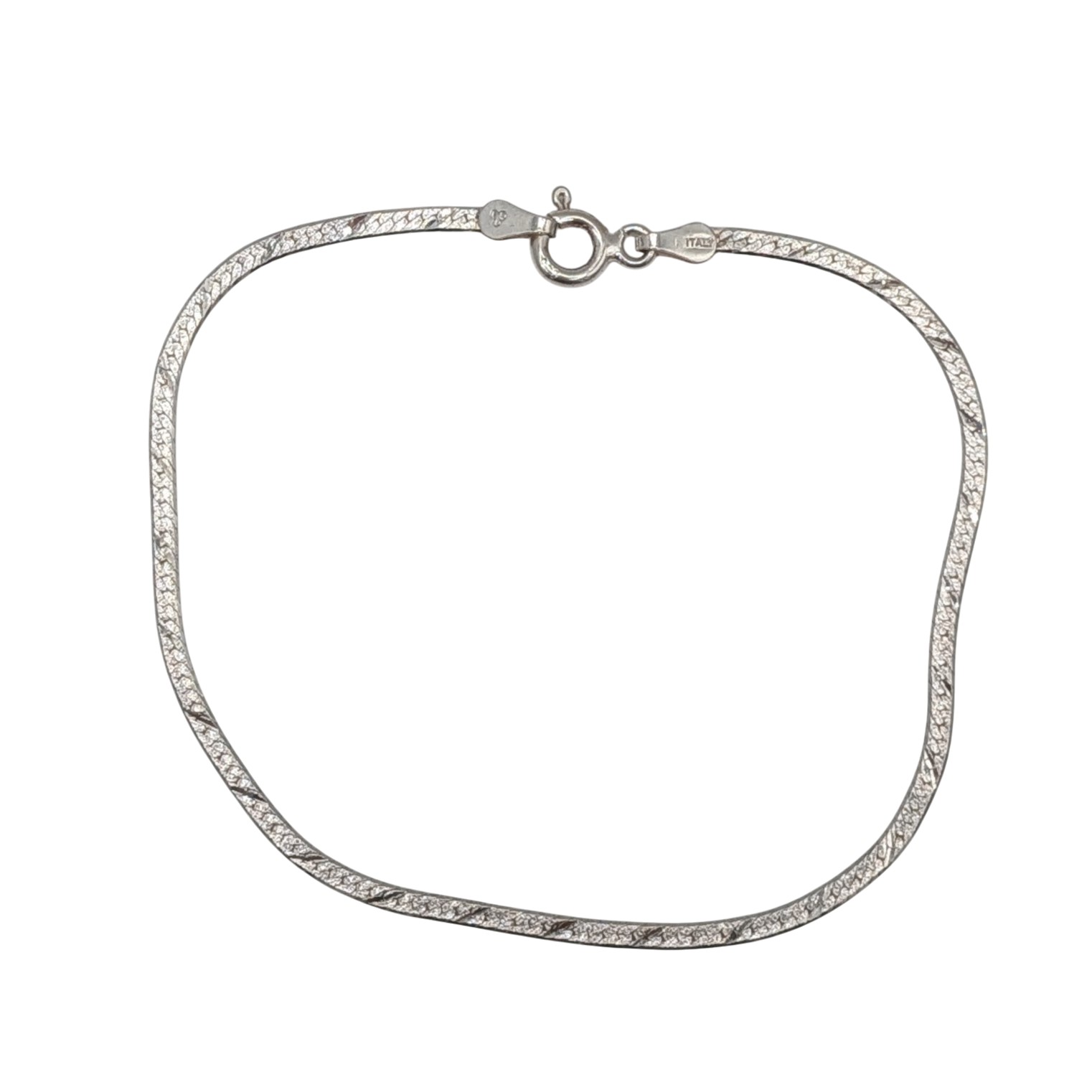 Signed Italy Sterling Silver Flat Snake Chain Bracelet