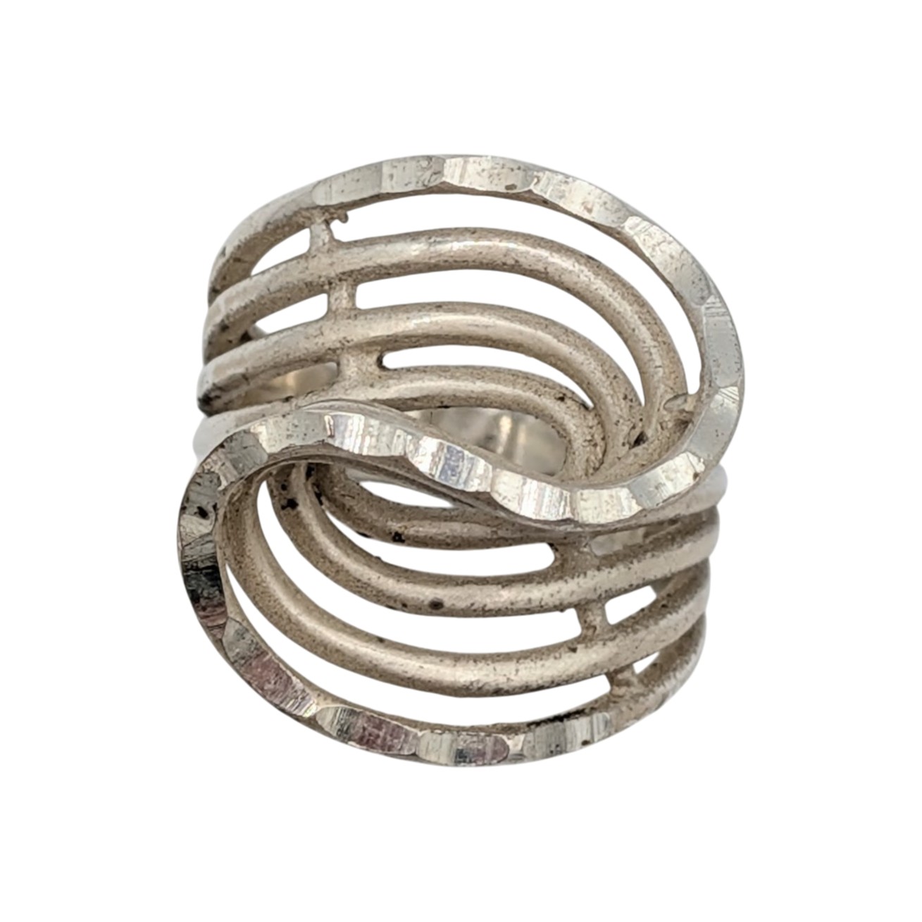Signed Sterling Silver Vintage Multiple Ripple Ring Size 5.5