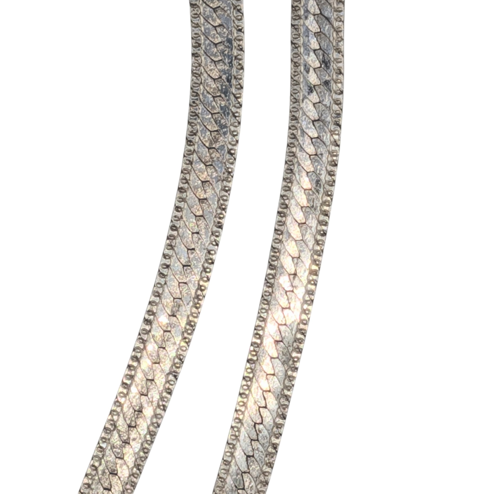 Signed Italy Sterling Silver Herringbone Flat Chain Necklace