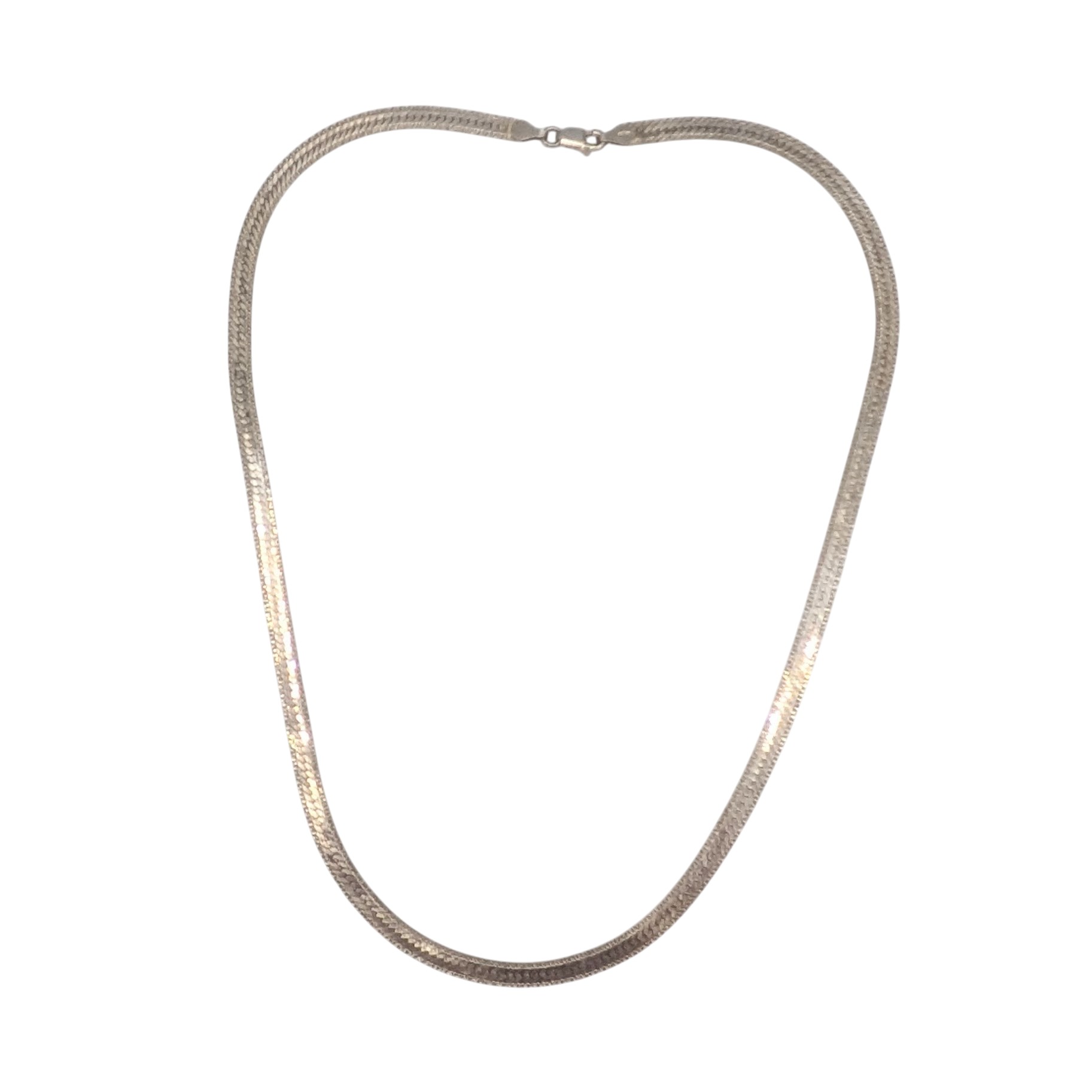 Signed Italy Sterling Silver Herringbone Flat Chain Necklace