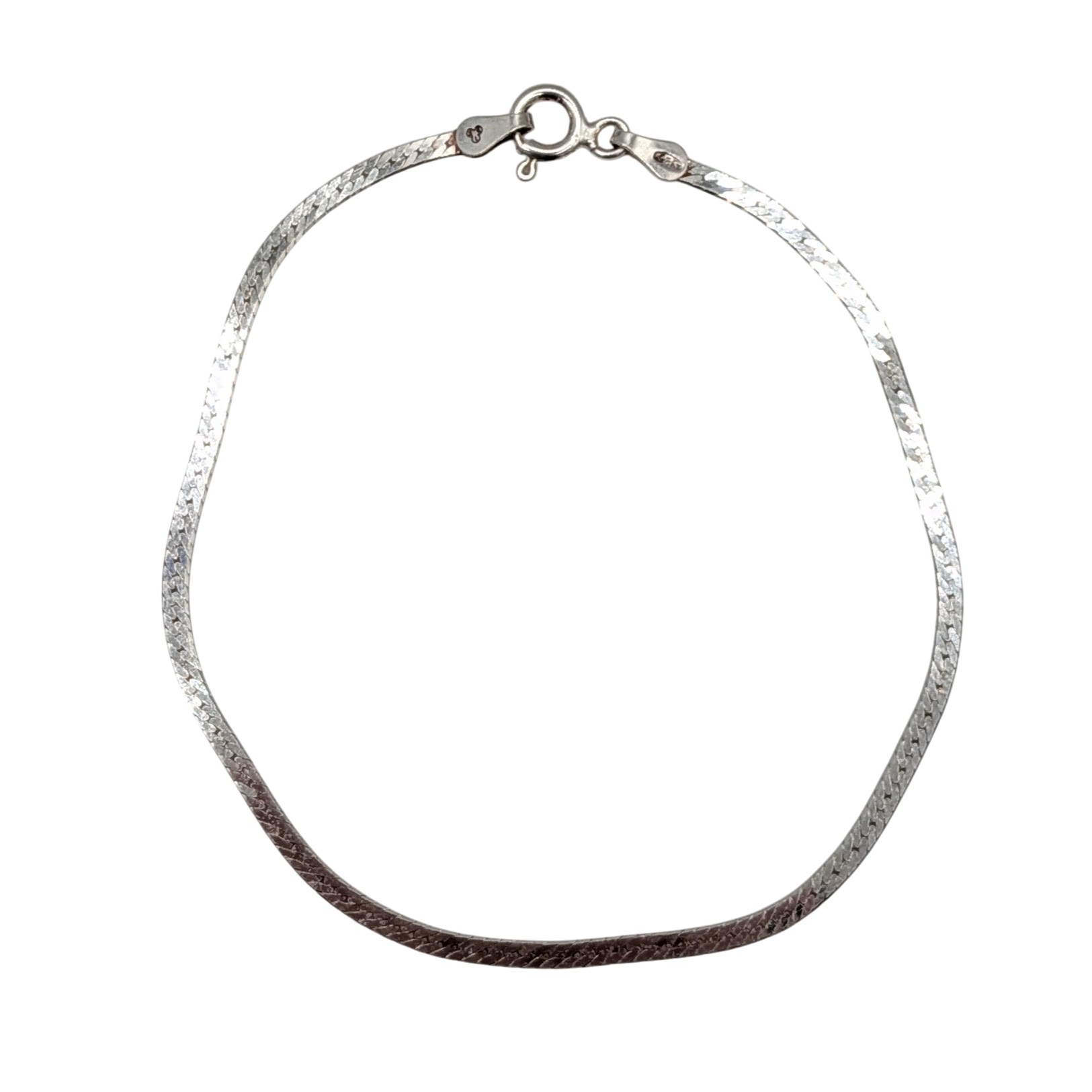 Signed Italian Sterling Silver Herringbone Chain Bracelet