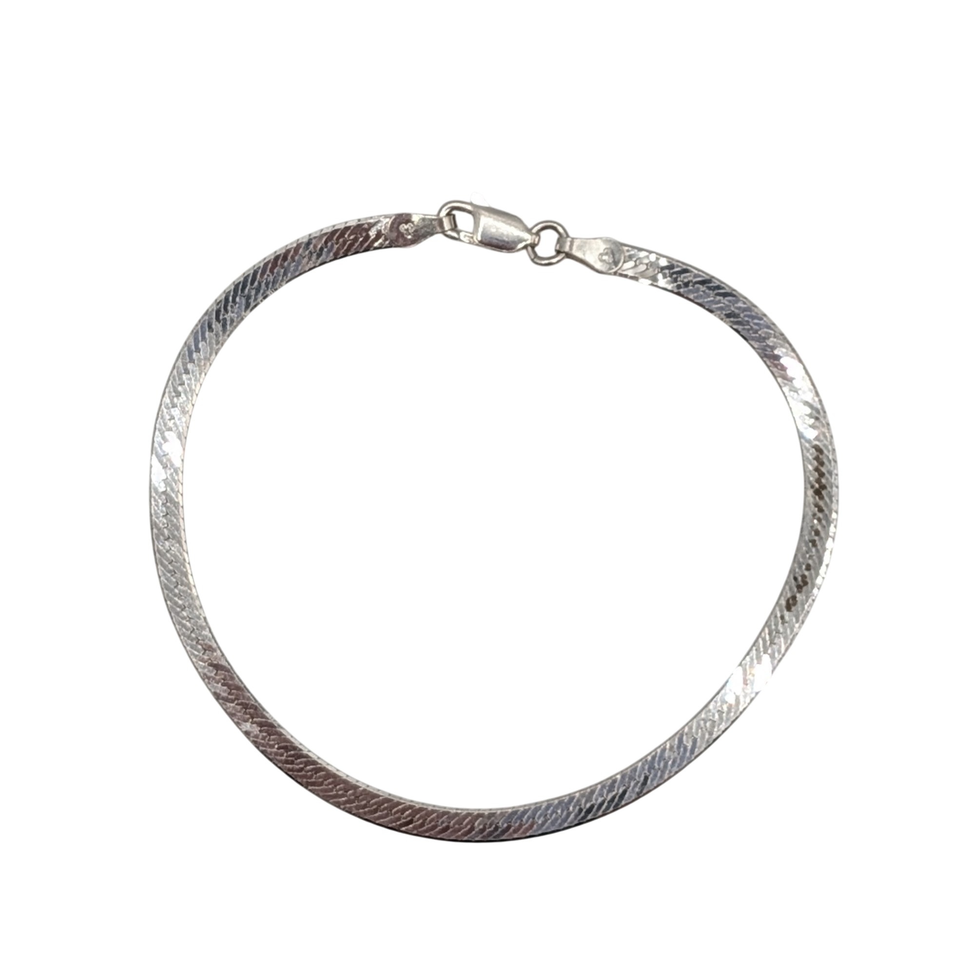 Signed Italy Sterling Silver Herringbone Chain Bracelet