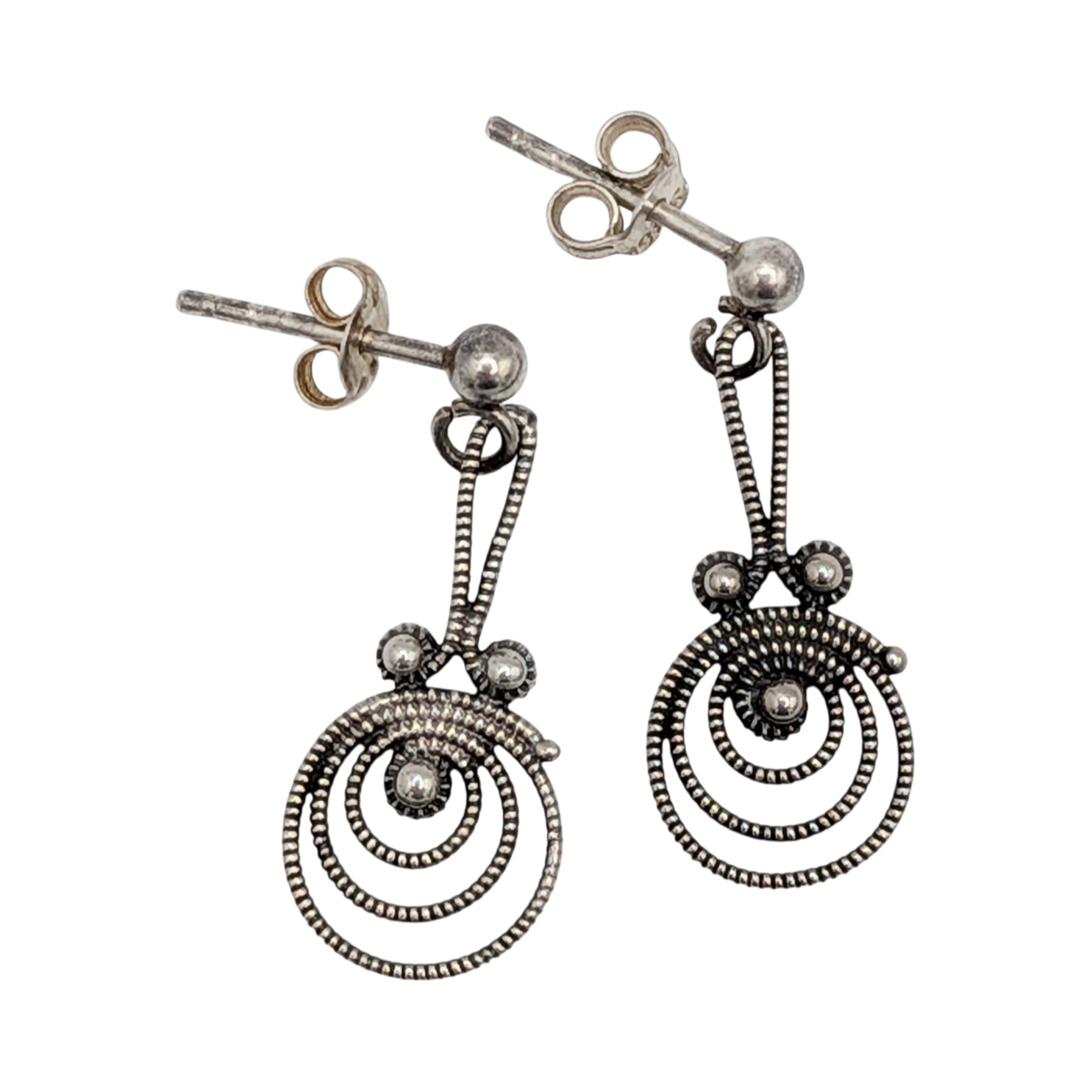 Sterling Silver Filigree Swirl Drop Earrings