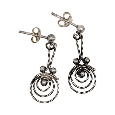 Sterling Silver Filigree Swirl Drop Earrings. Signed 925. 2g