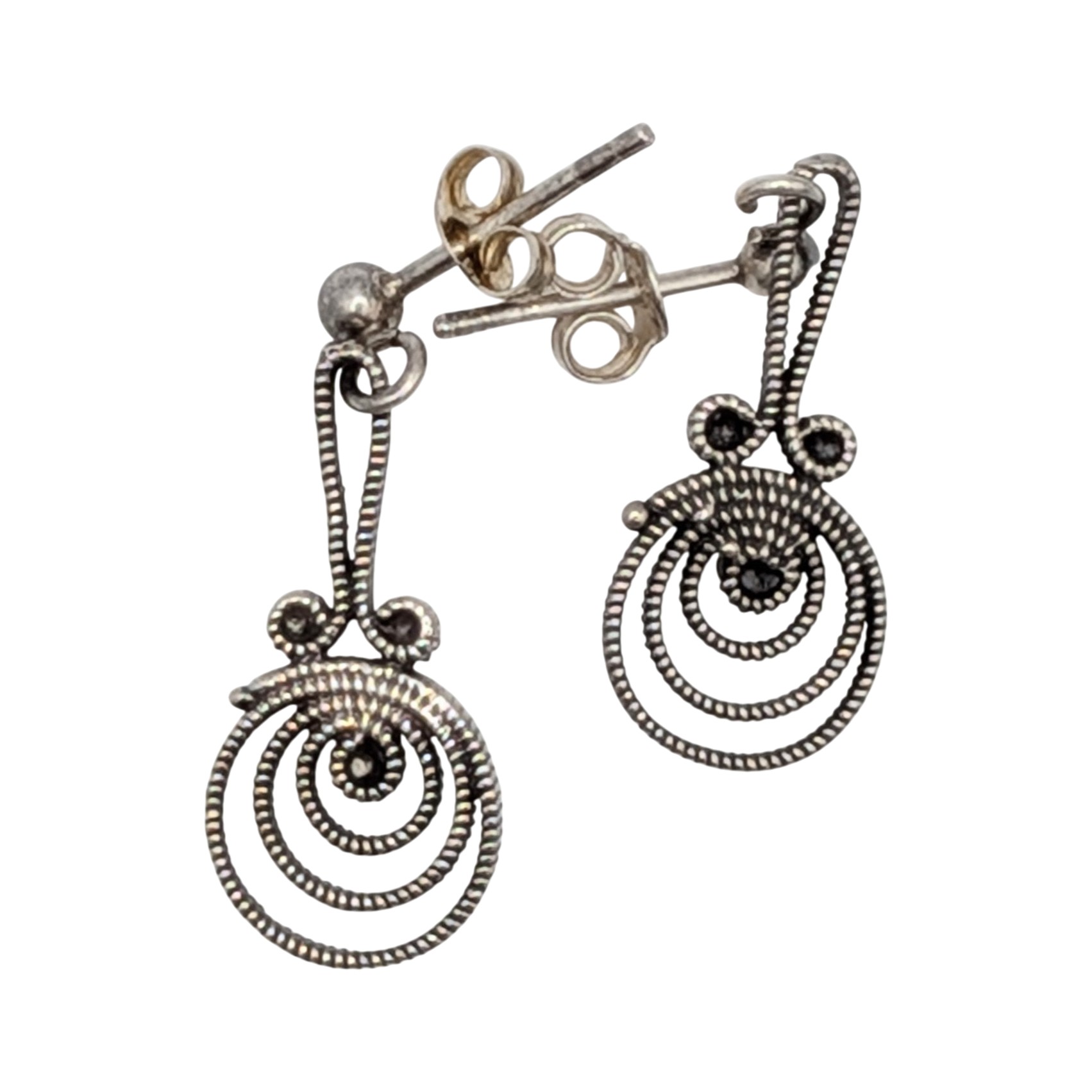 Sterling Silver Filigree Swirl Drop Earrings