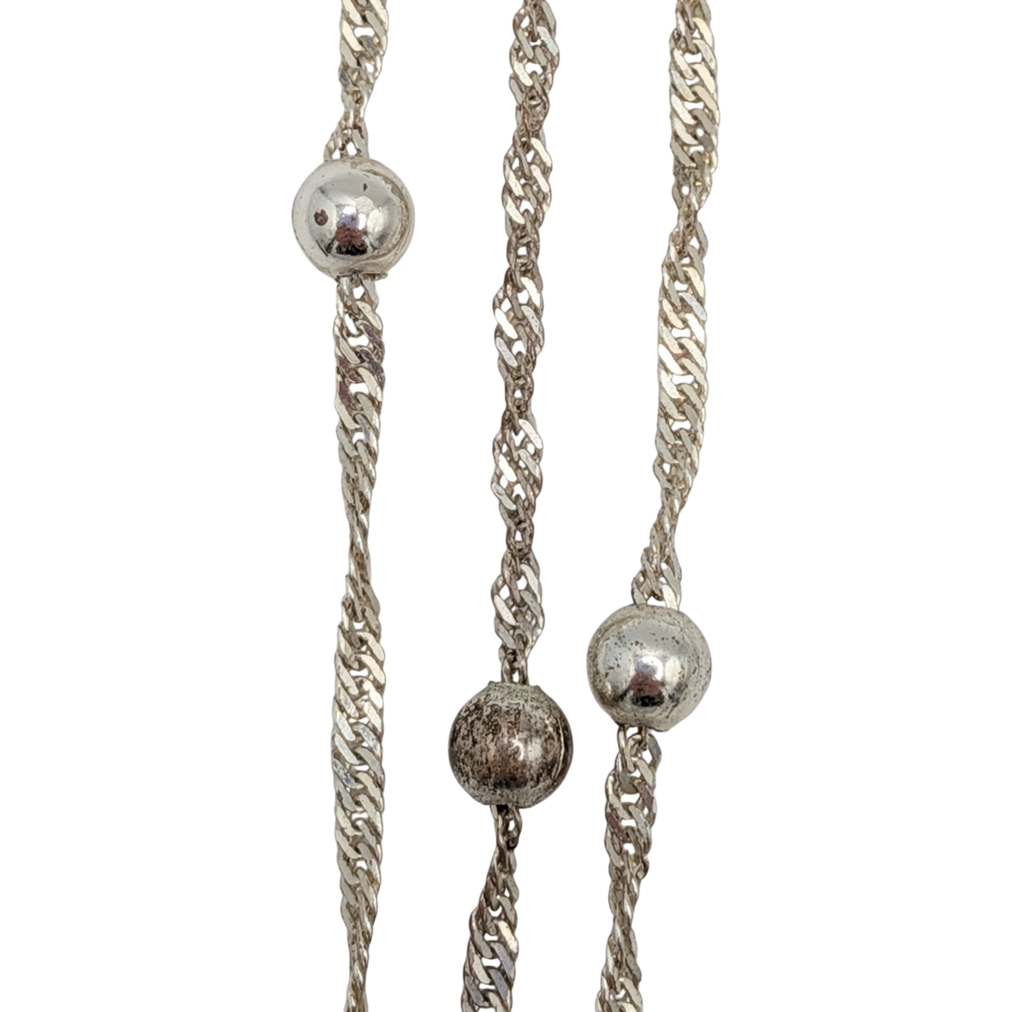Signed Italy Sterling Silver Satellite Bead Chain Necklace