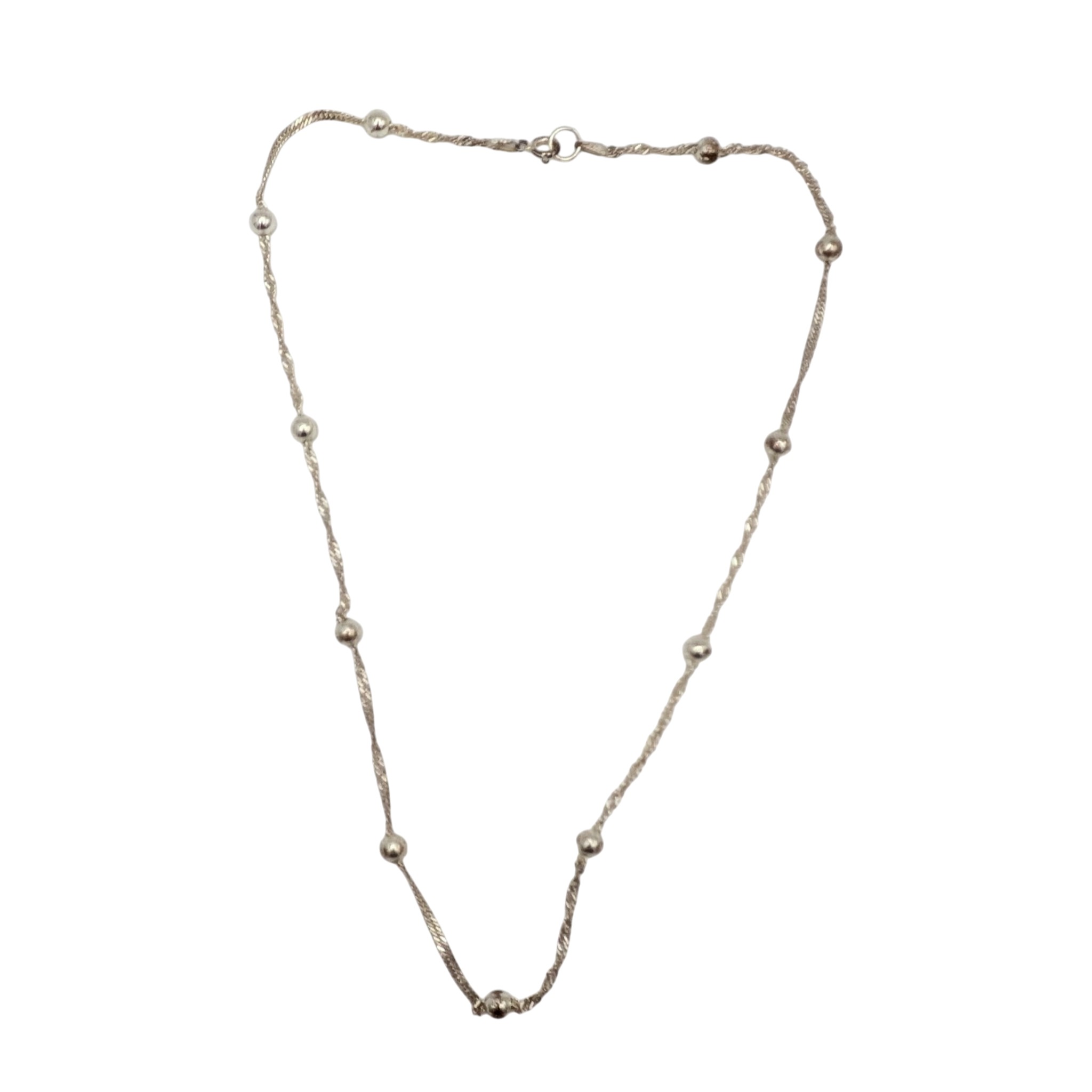 Signed Italy Sterling Silver Satellite Bead Chain Necklace