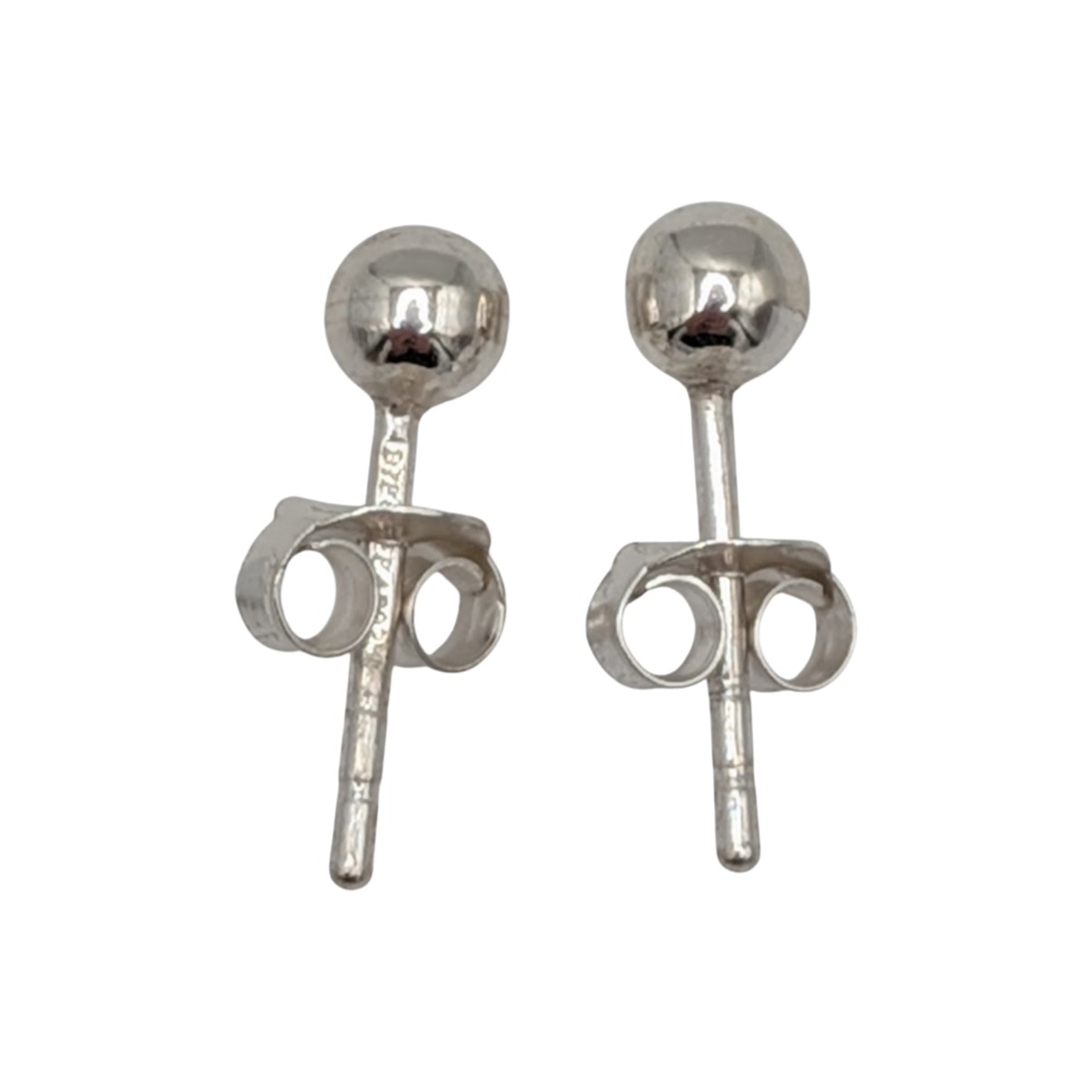 Signed Sterling Silver Ball Stud Earrings