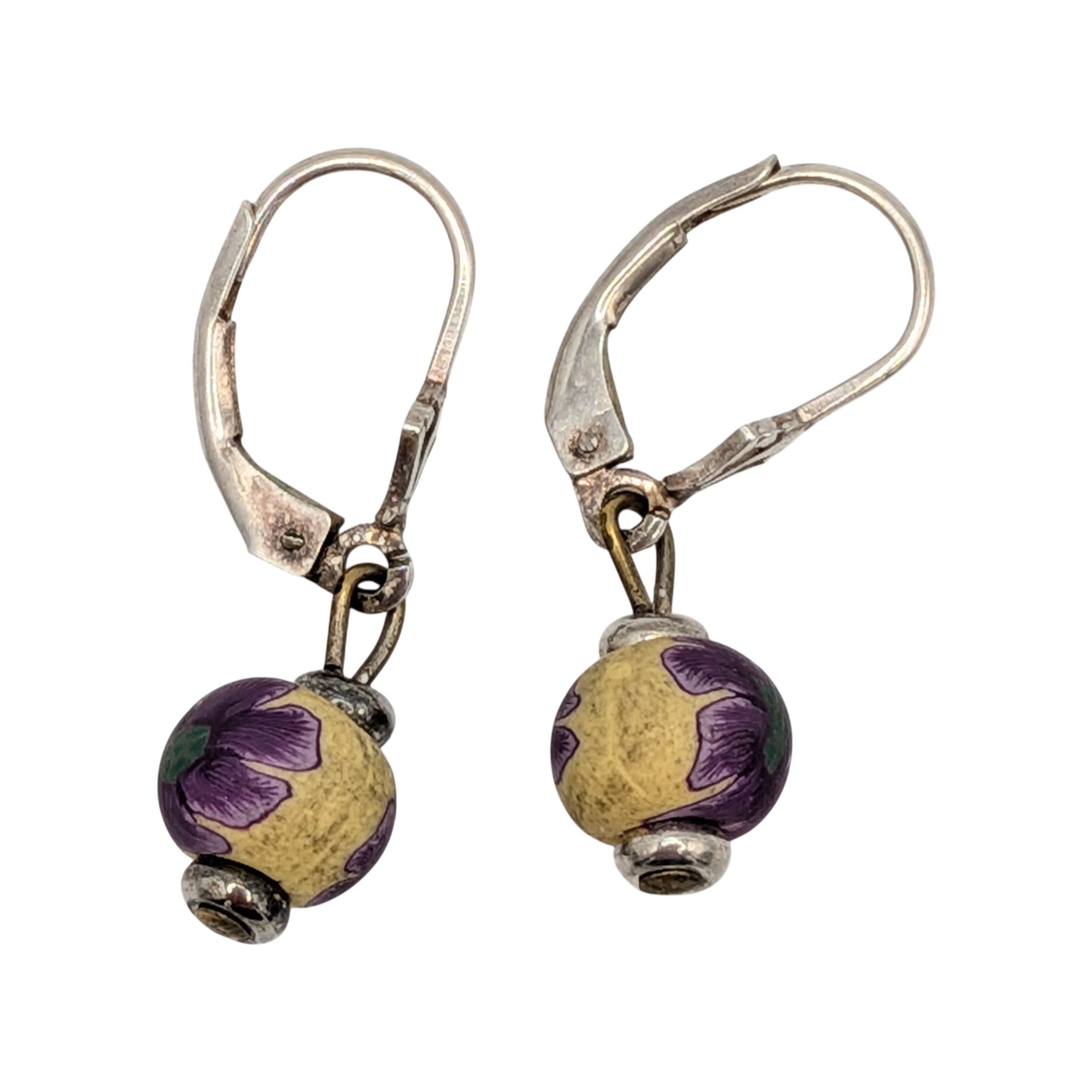 Sterling Silver Polymer Flower Bead Dangle Earrings