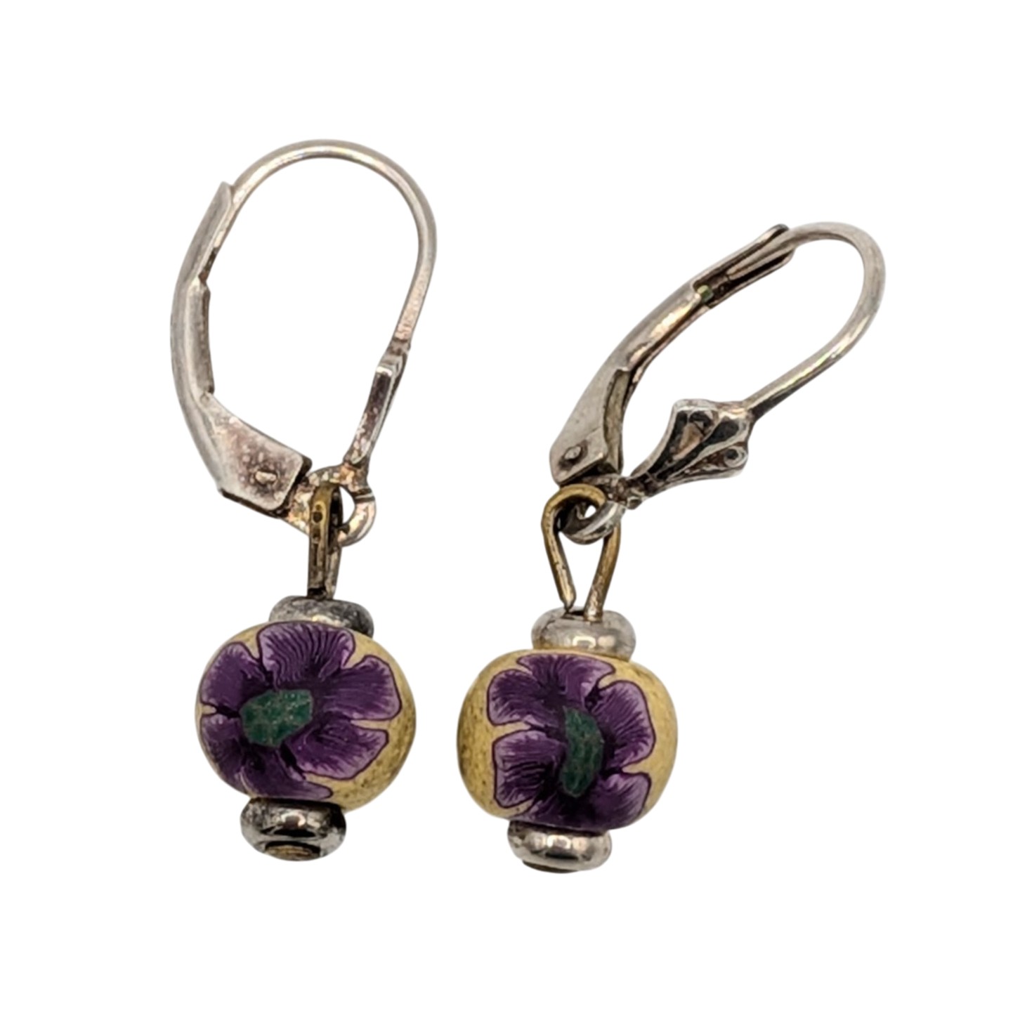 Sterling Silver Polymer Flower Bead Dangle Earrings