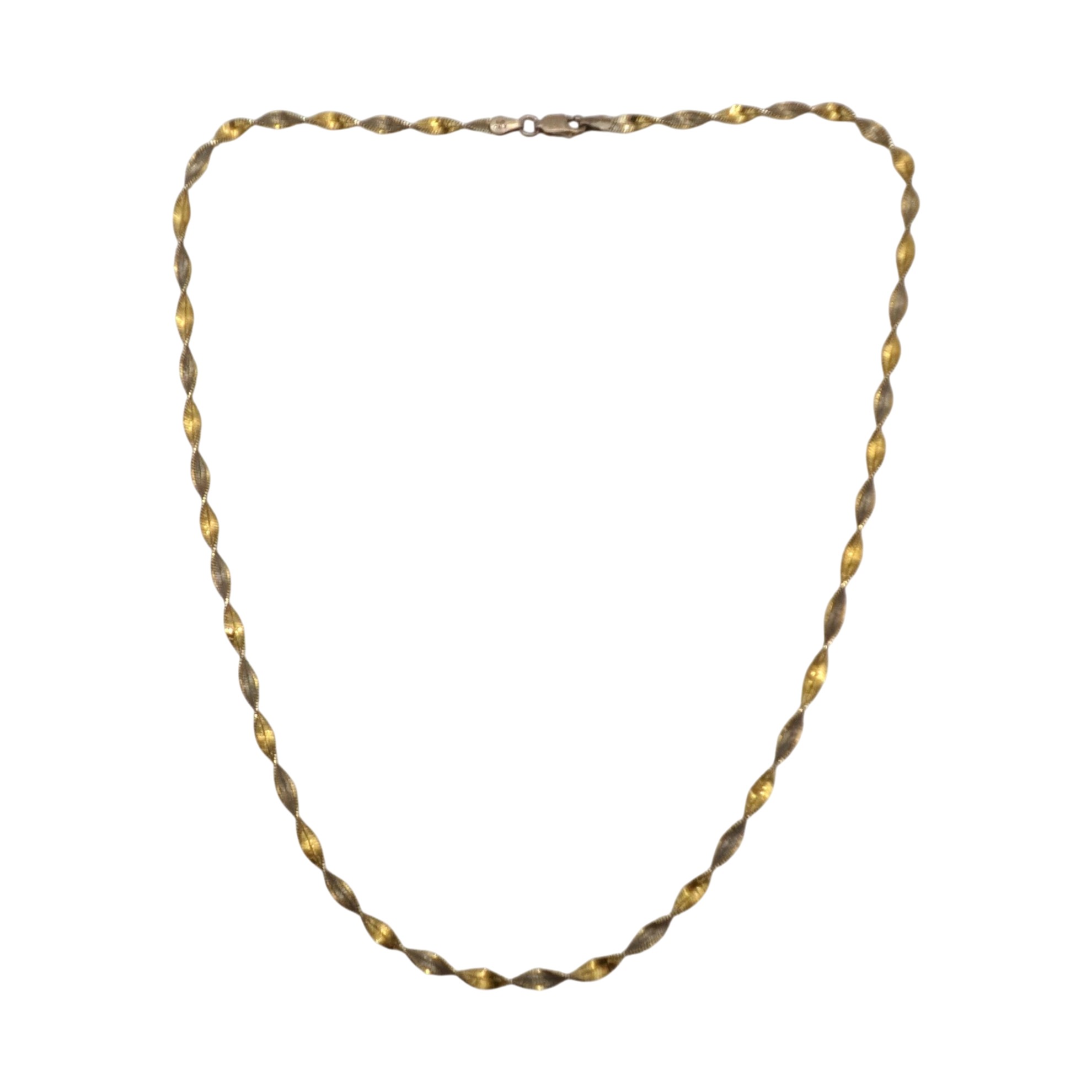 Signed Italy Gold Over Silver Twisted Herringbone Chain Necklace