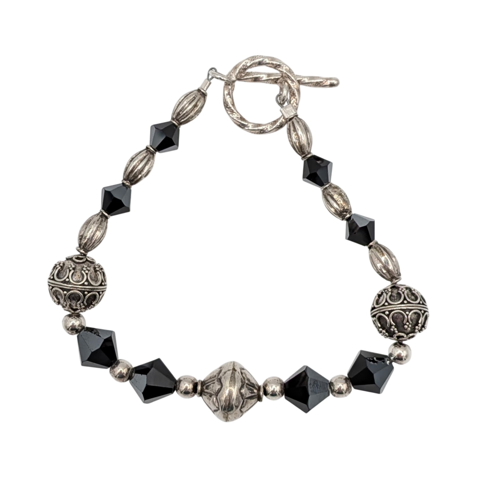 Sterling Silver Beaded Toggle Clasp Bracelet