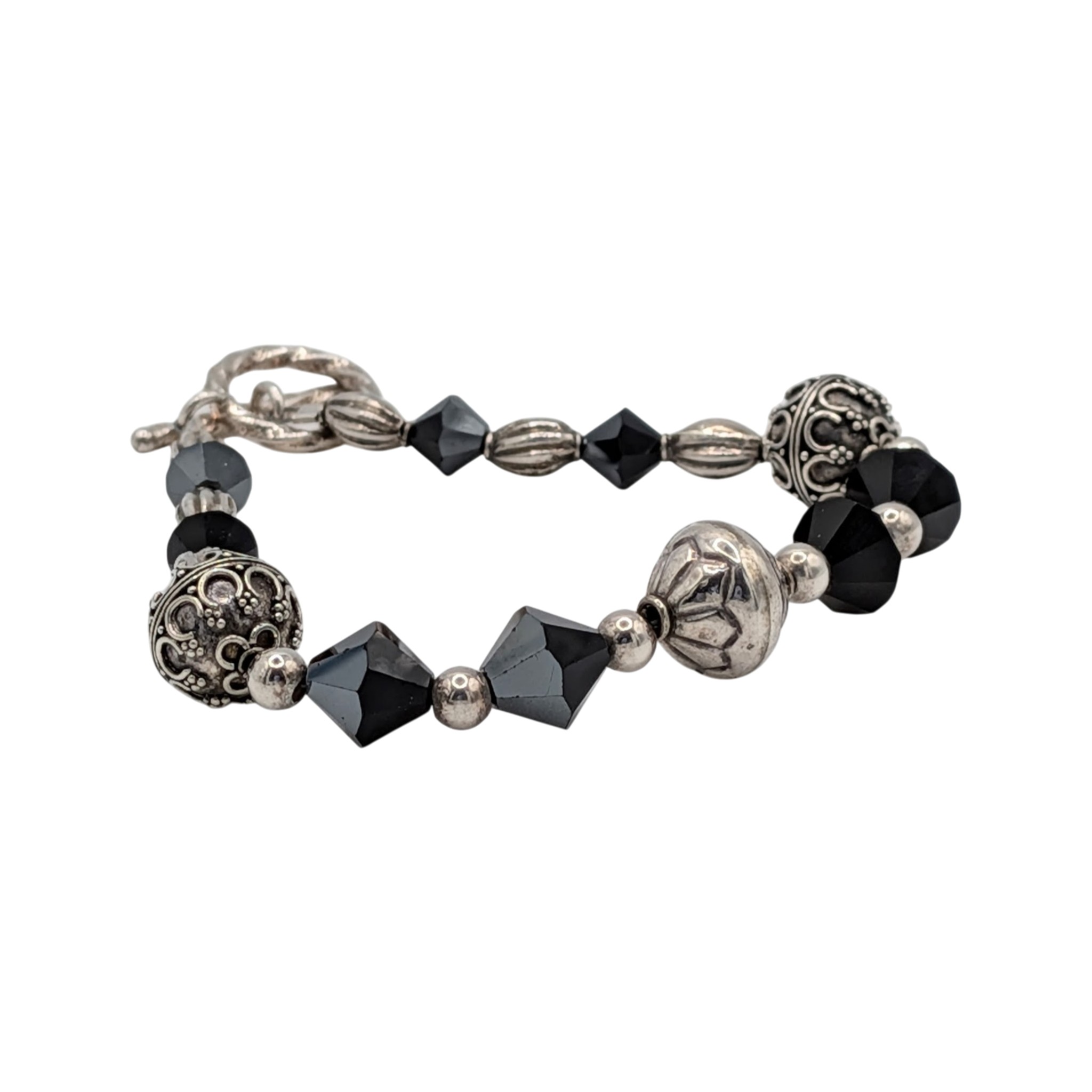 Sterling Silver Beaded Toggle Clasp Bracelet