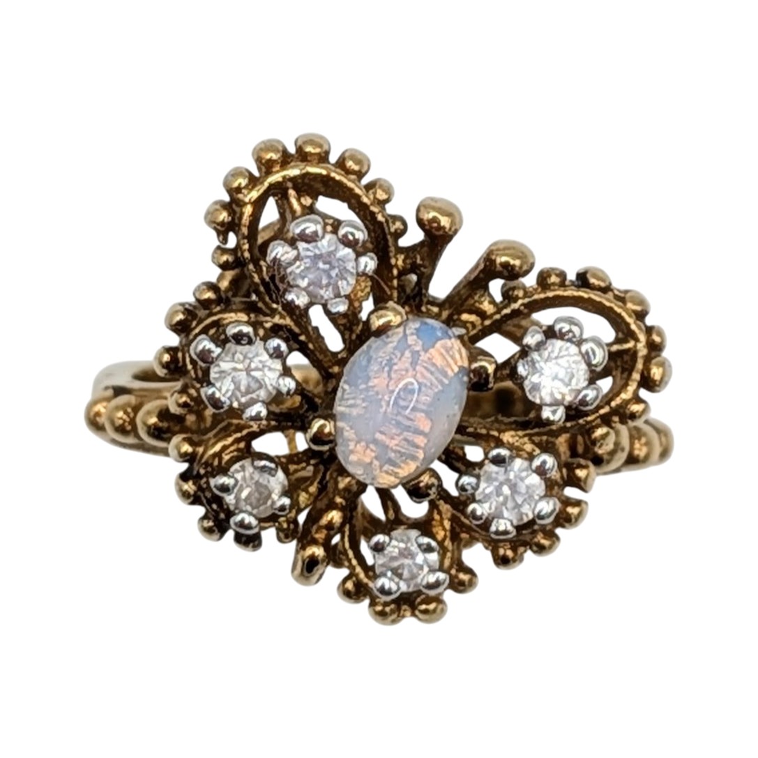 Panetta Gold Over Sterling Silver Rhinestone Faux Opal Butterfly Ring Size 6.75