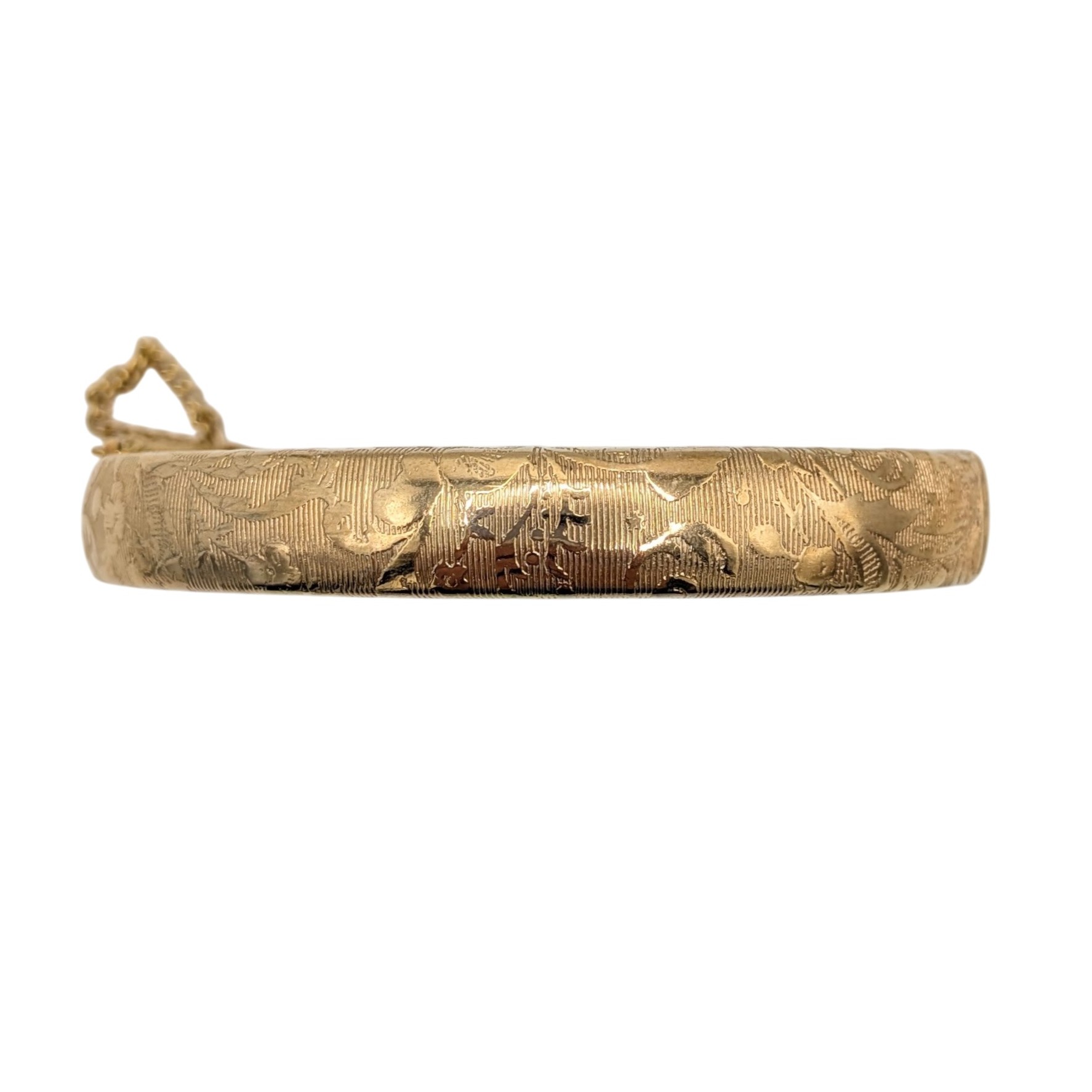 Gold Tone Embossed Hinged Bangle Bracelet
