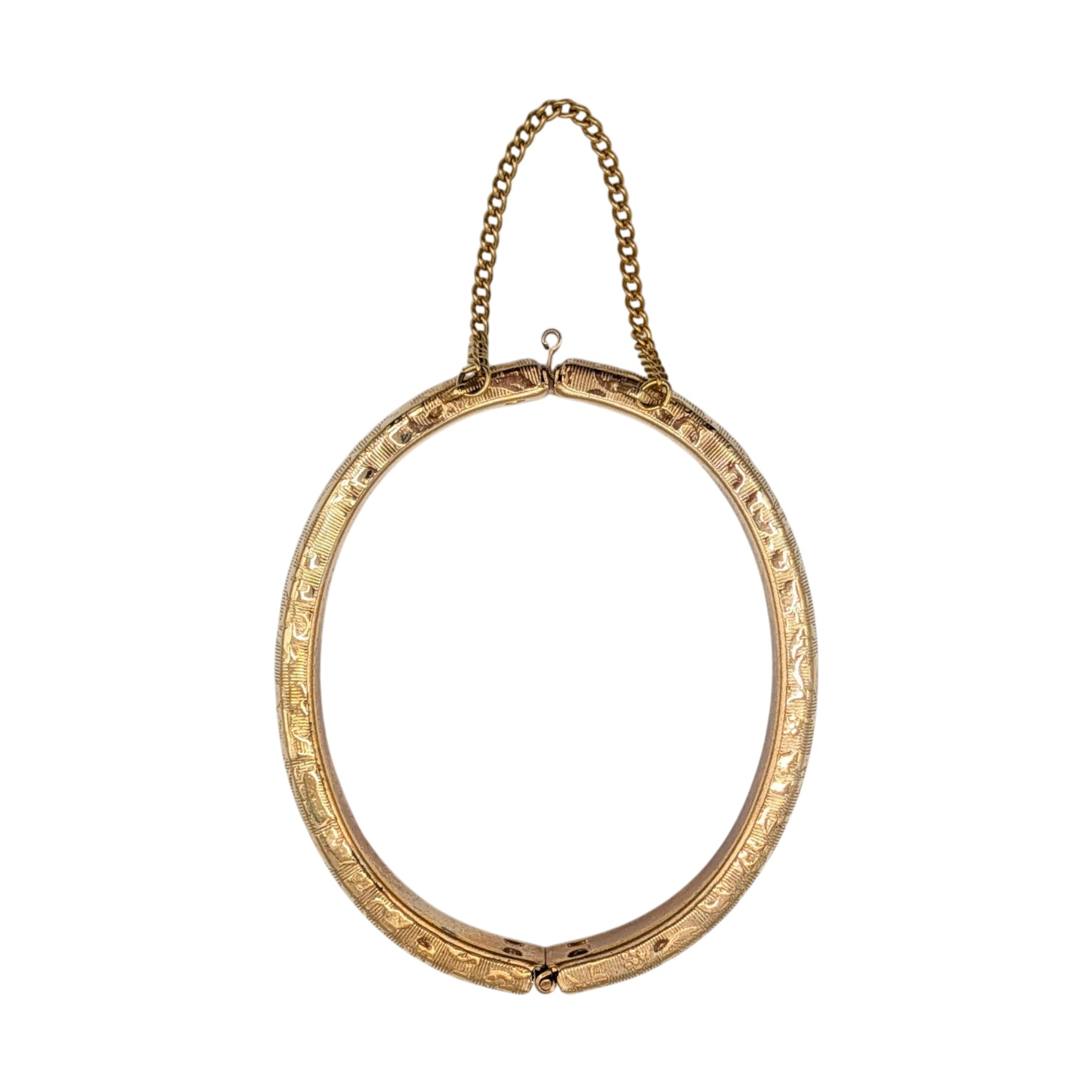 Gold Tone Embossed Hinged Bangle Bracelet