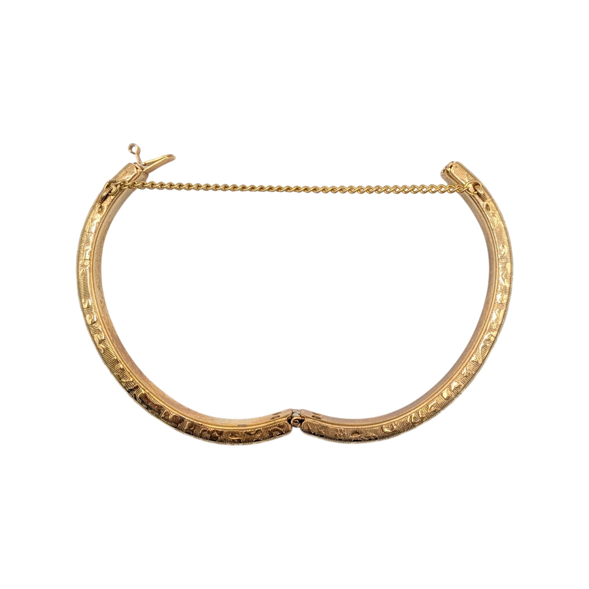 Gold Tone Embossed Hinged Bangle Bracelet