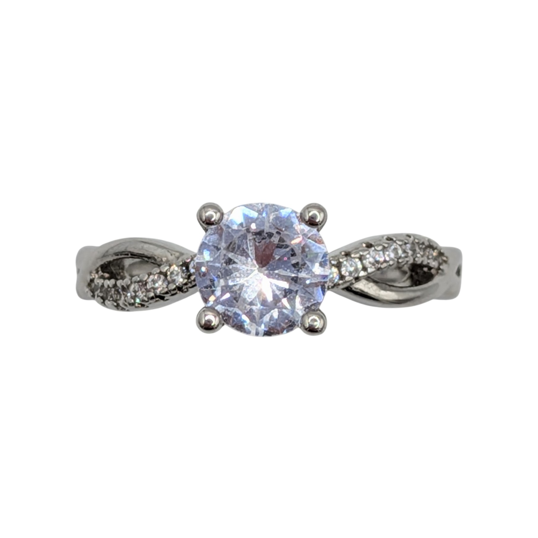 Silver Tone Rhinestone Engagement Ring Adjustable
