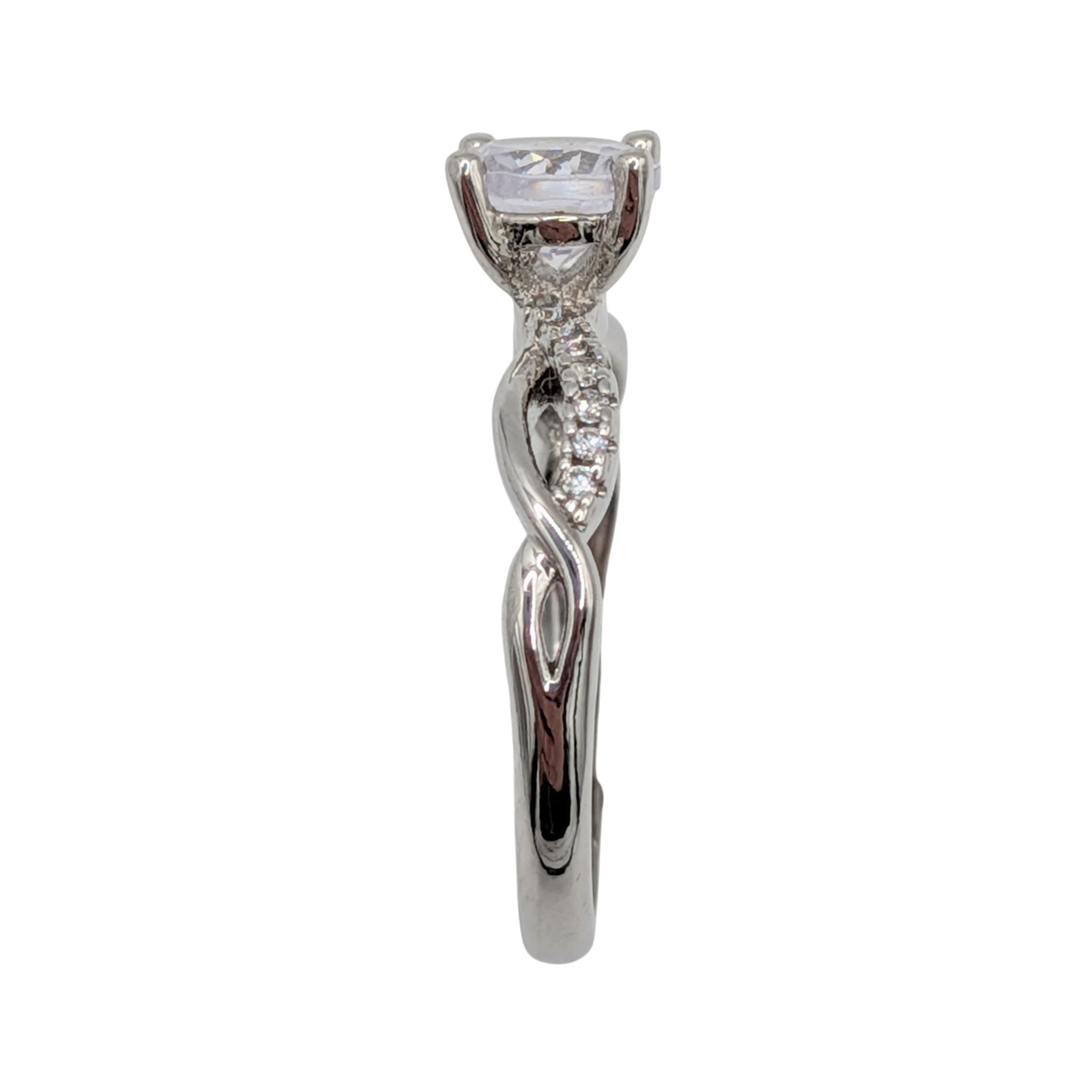 Silver Tone Rhinestone Engagement Ring Adjustable