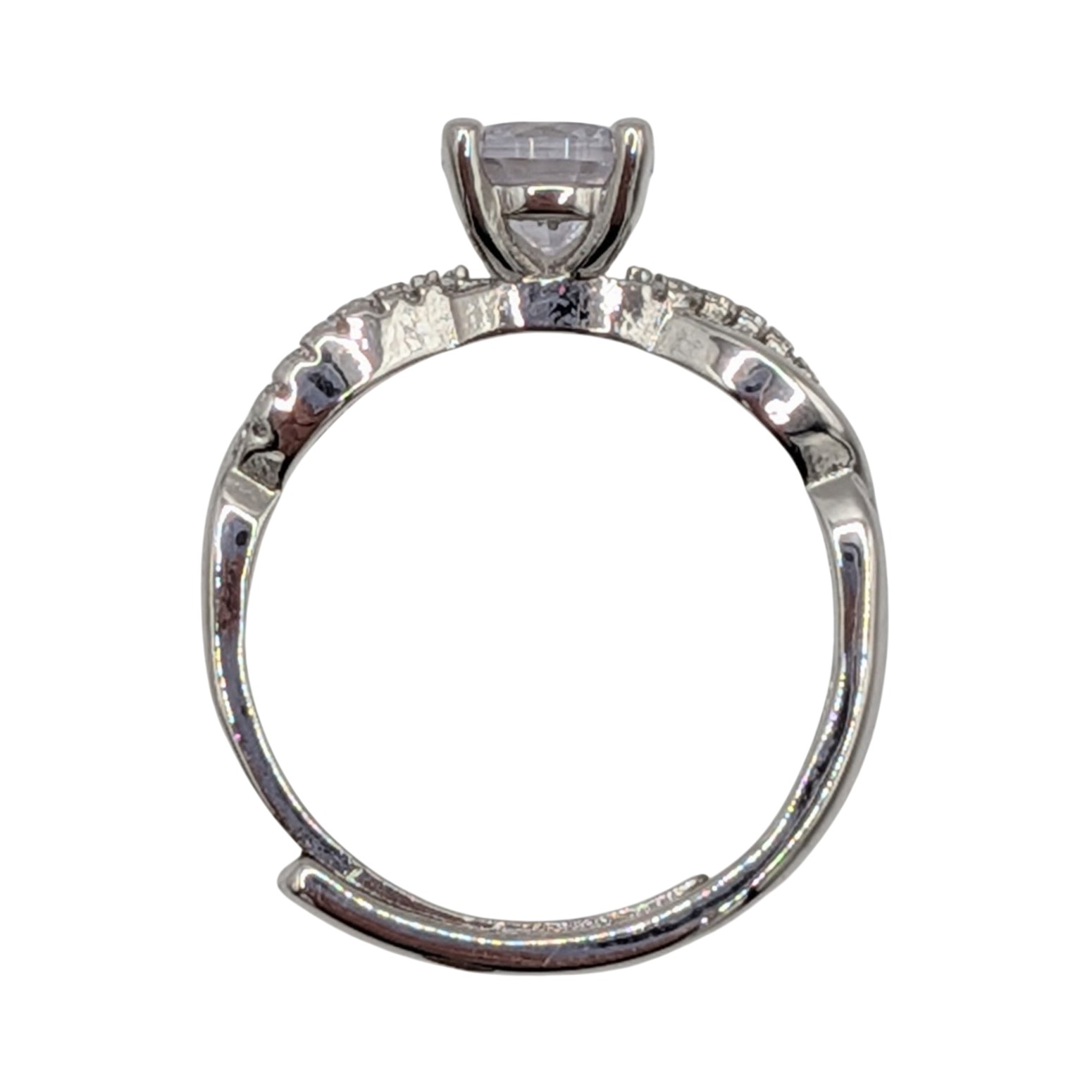 Silver Tone Rhinestone Engagement Ring Adjustable