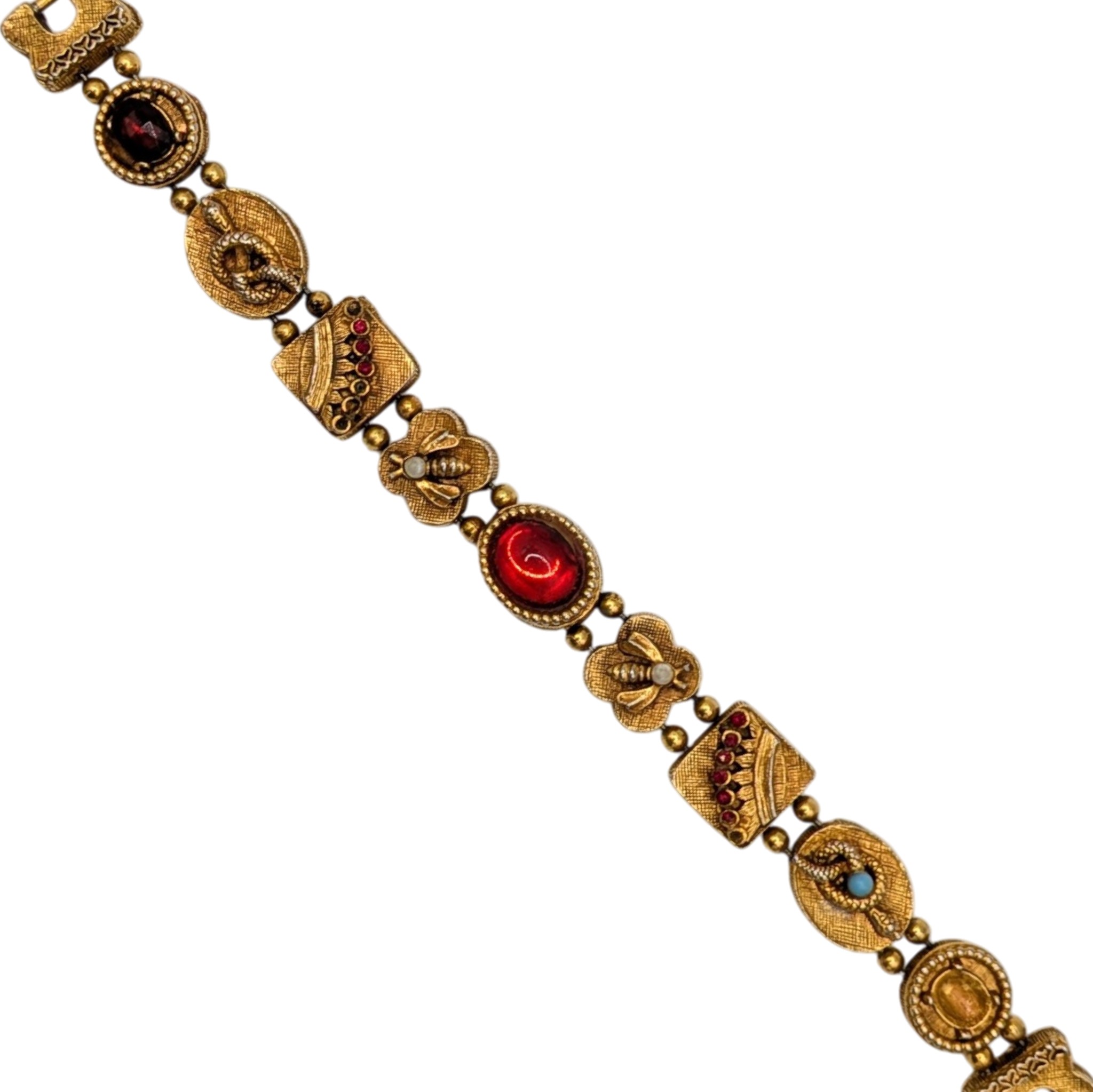 Vintage Gold Tone Faux Pearl Rhinestone Victorian Revival Bracelet