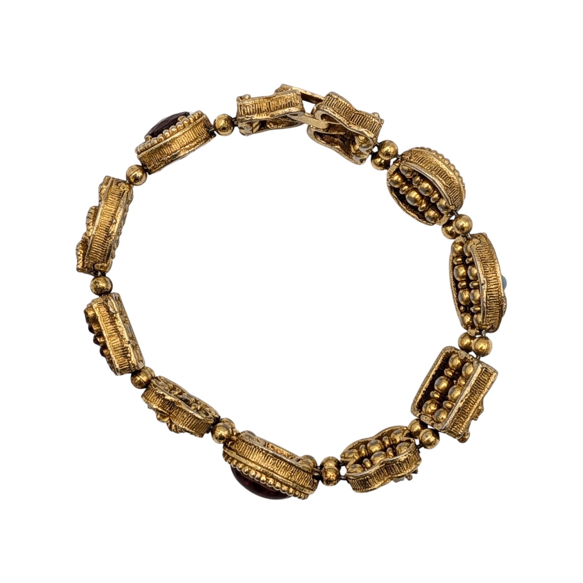 Vintage Gold Tone Faux Pearl Rhinestone Victorian Revival Bracelet