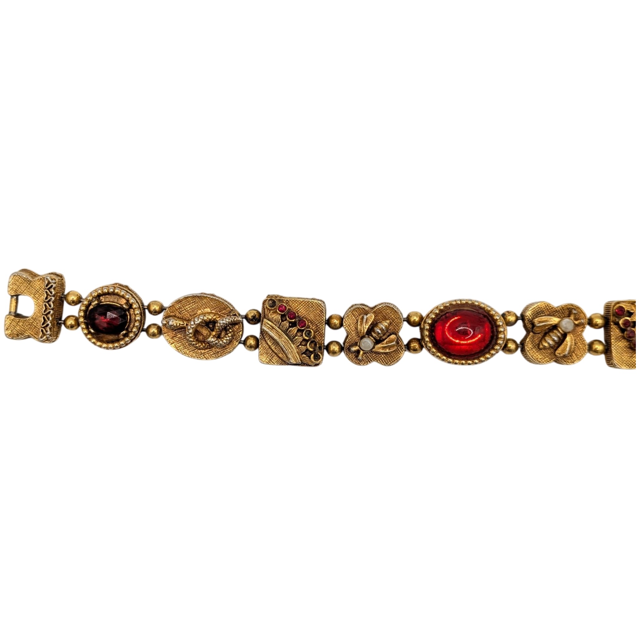 Vintage Gold Tone Faux Pearl Rhinestone Victorian Revival Bracelet
