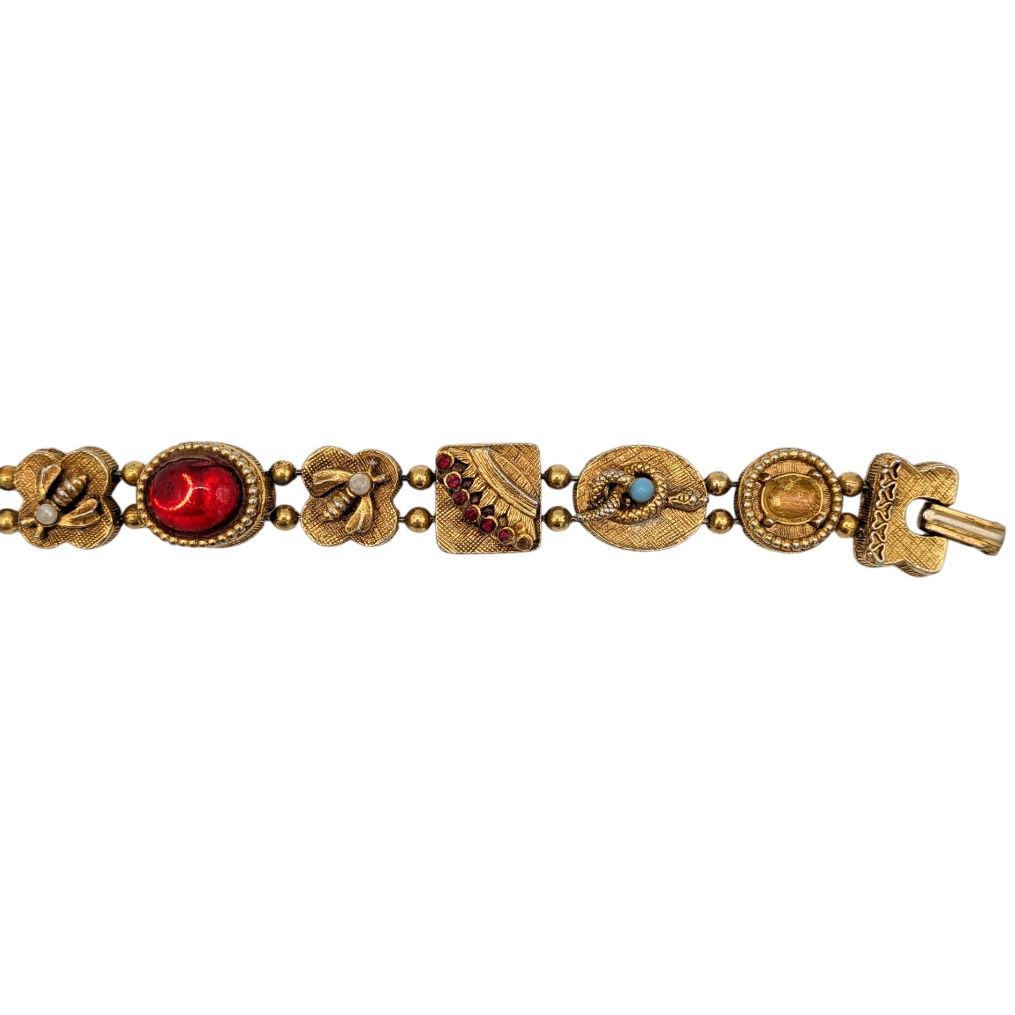 Vintage Gold Tone Faux Pearl Rhinestone Victorian Revival Bracelet