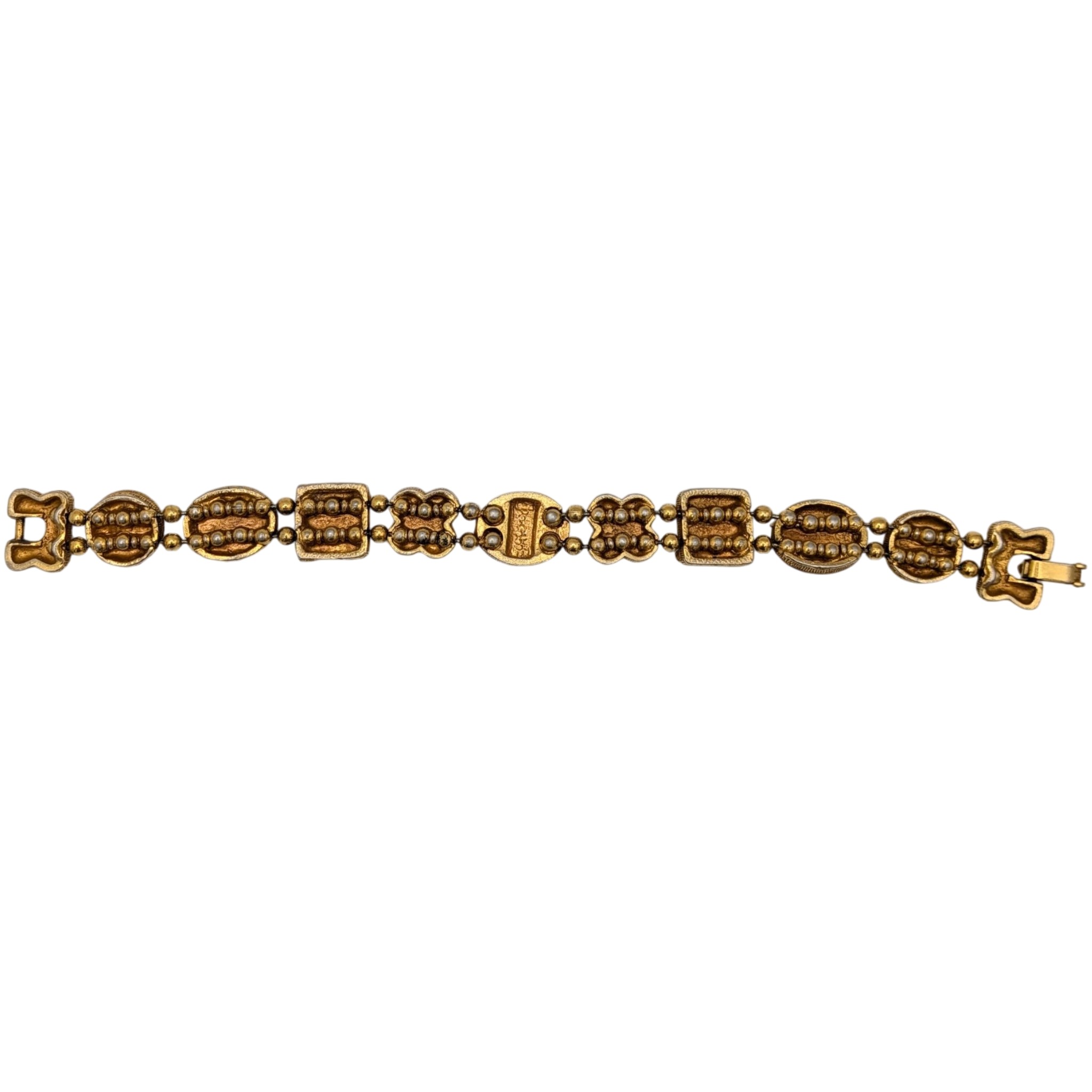 Vintage Gold Tone Faux Pearl Rhinestone Victorian Revival Bracelet