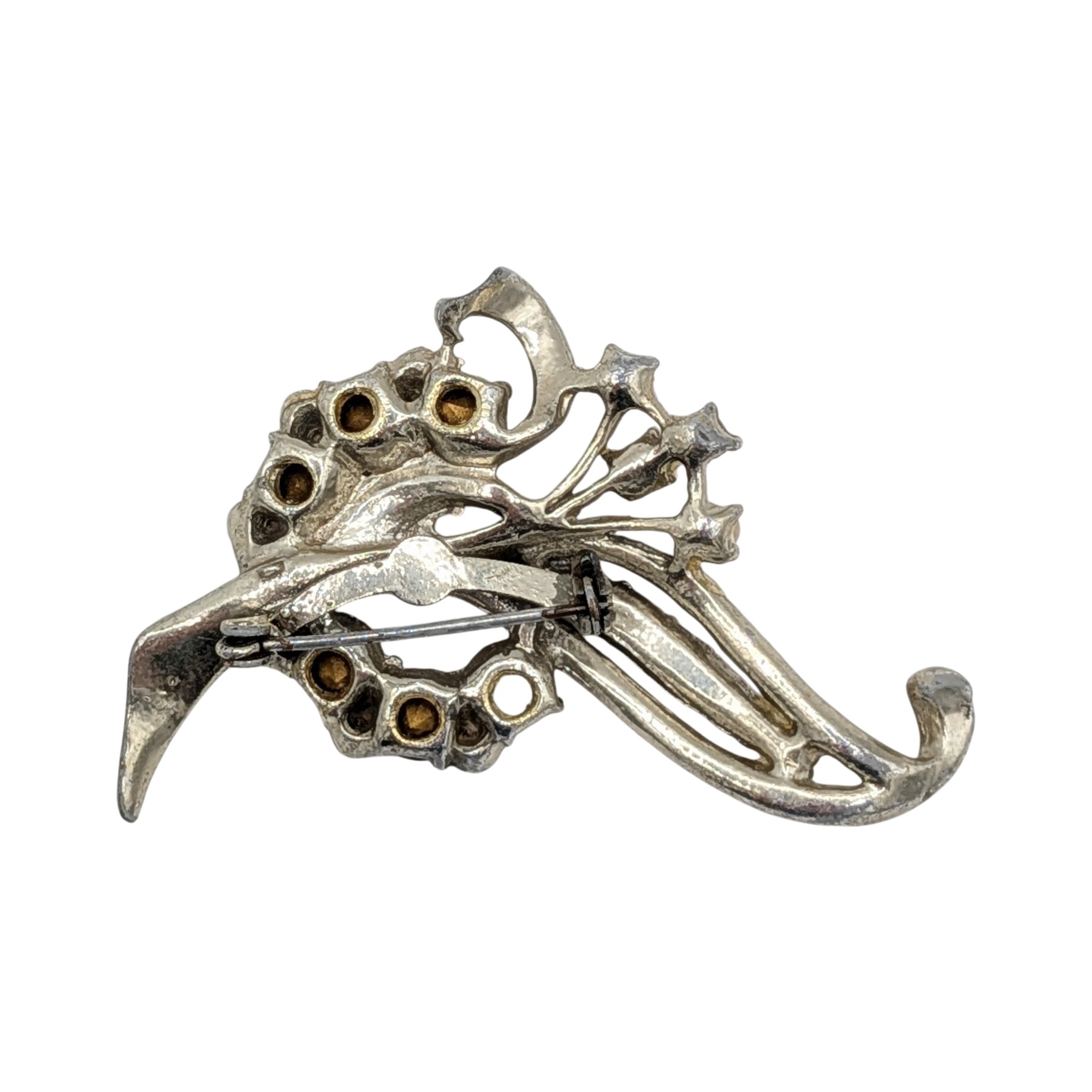 Vintage Gold Tone Rhinestone Floral Spray Brooch