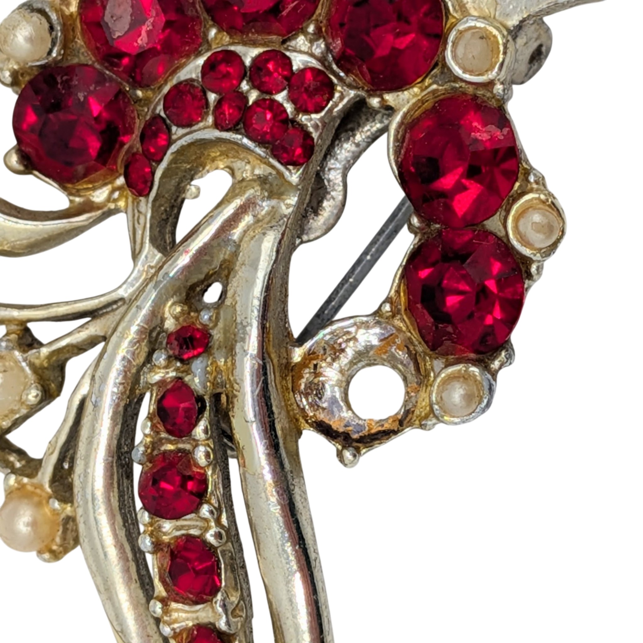 Vintage Gold Tone Rhinestone Floral Spray Brooch