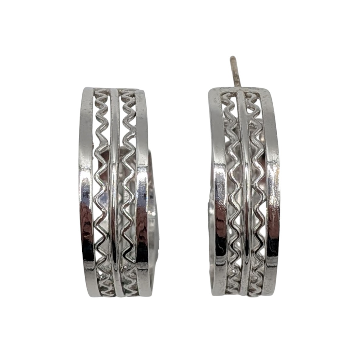 Vintage Silver Tone Wavy Hoop Stud Earrings