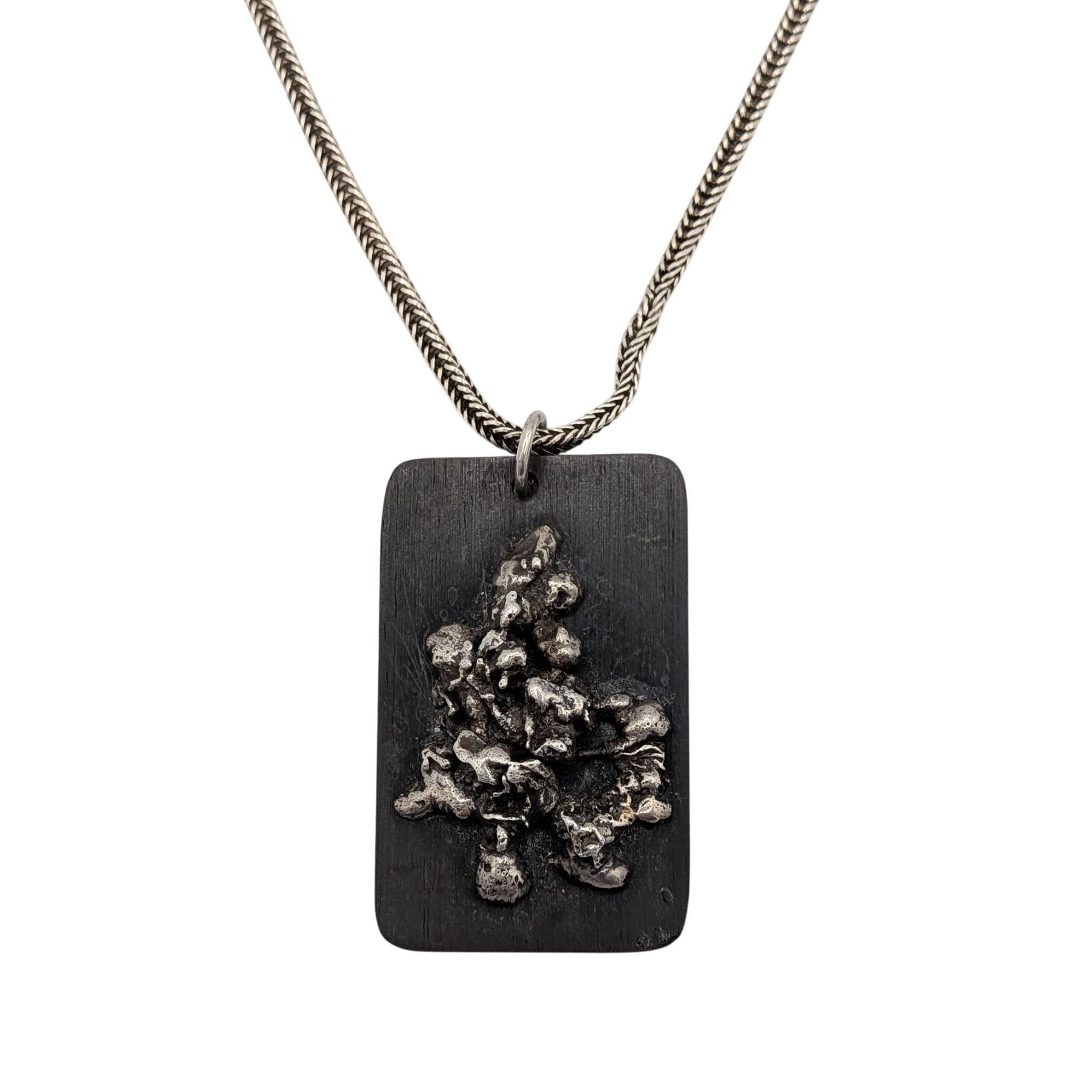 Sterling Silver Ebony Wood Silver Nugget Necklace