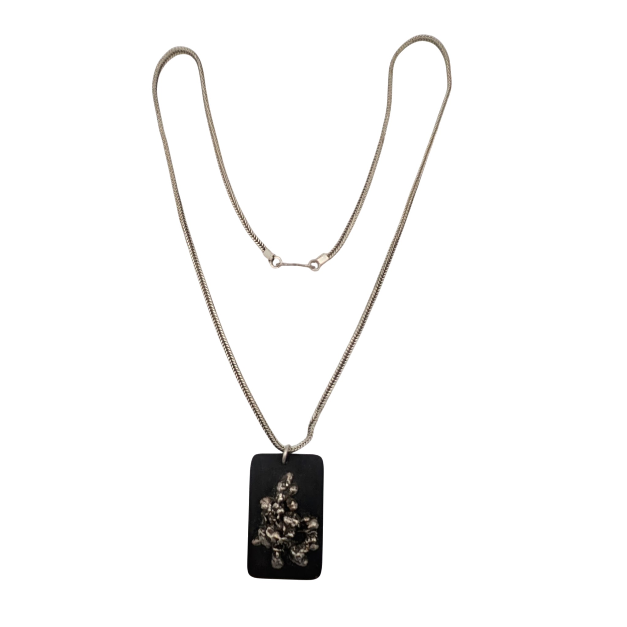 Sterling Silver Ebony Wood Silver Nugget Necklace