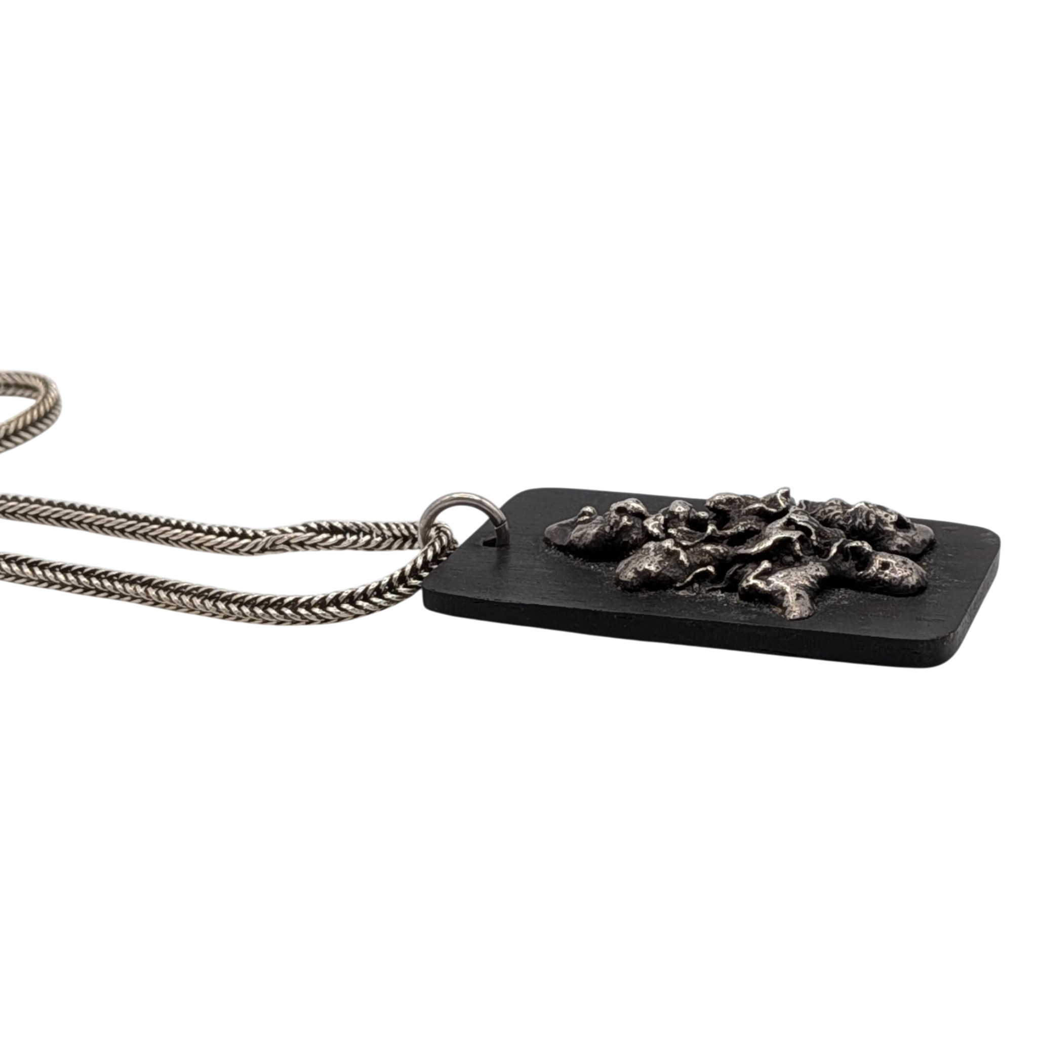 Sterling Silver Ebony Wood Silver Nugget Necklace