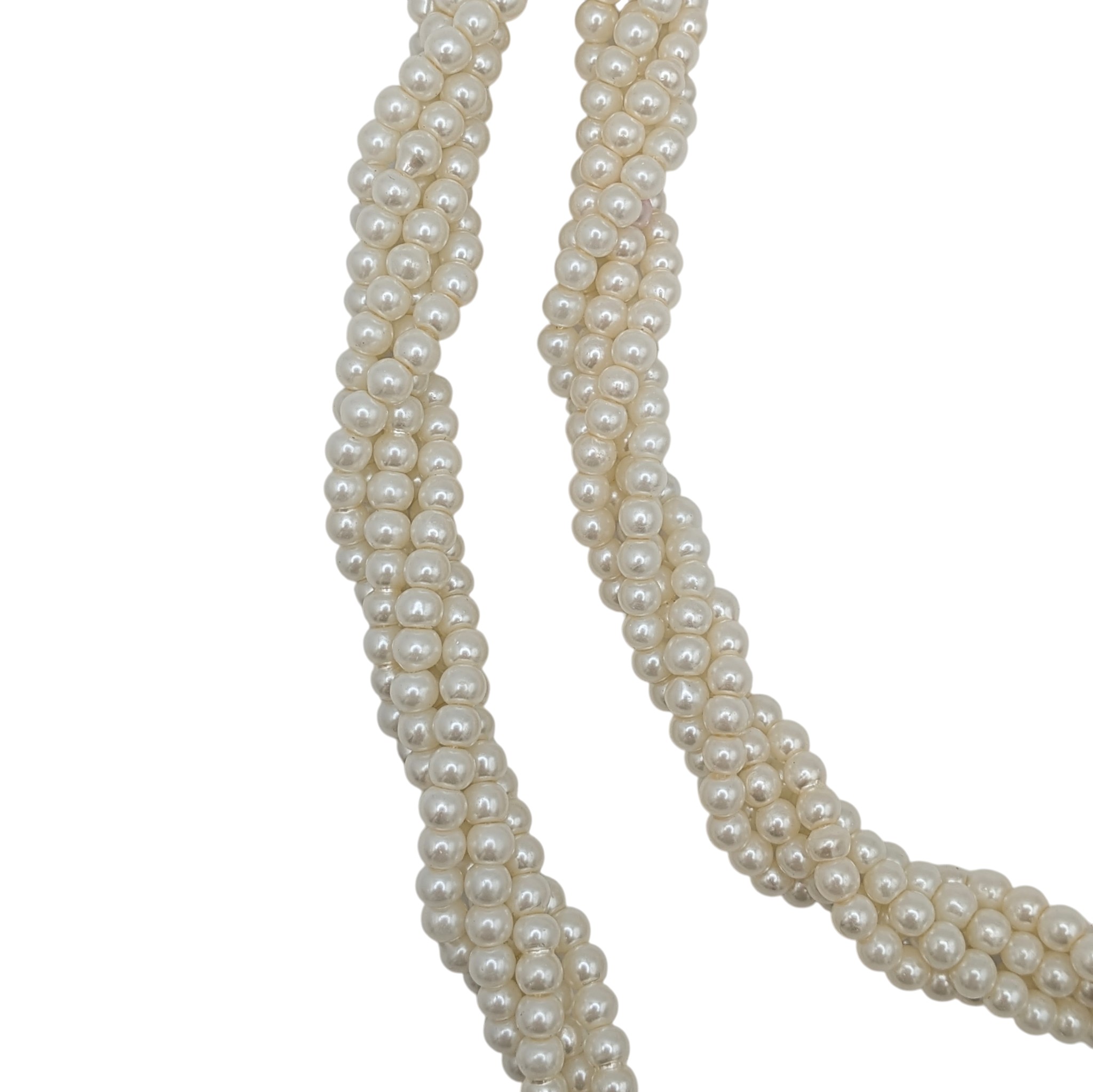 Silver Tone Faux Pearl Twisted Multi Strand Toggle Necklace