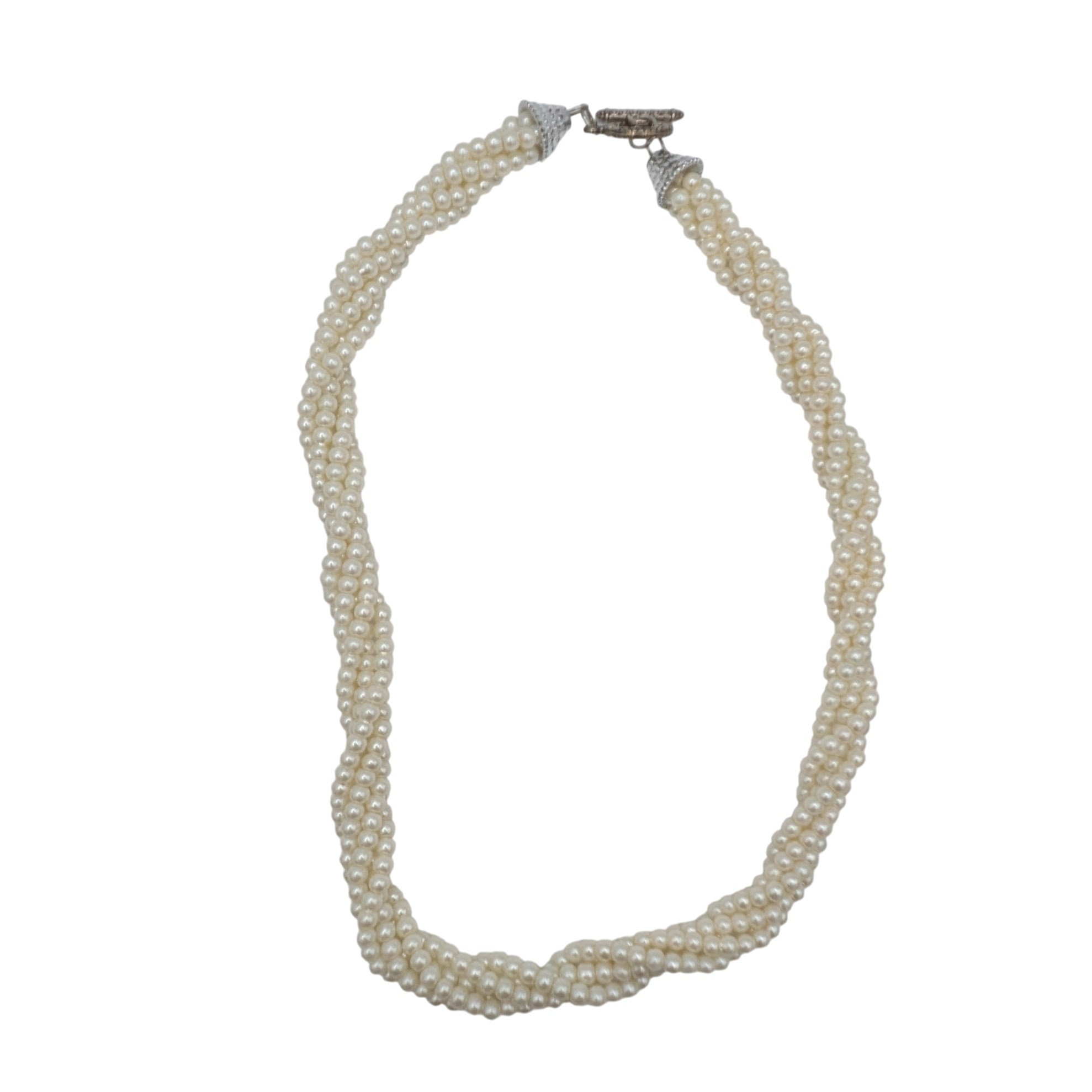 Silver Tone Faux Pearl Twisted Multi Strand Toggle Necklace