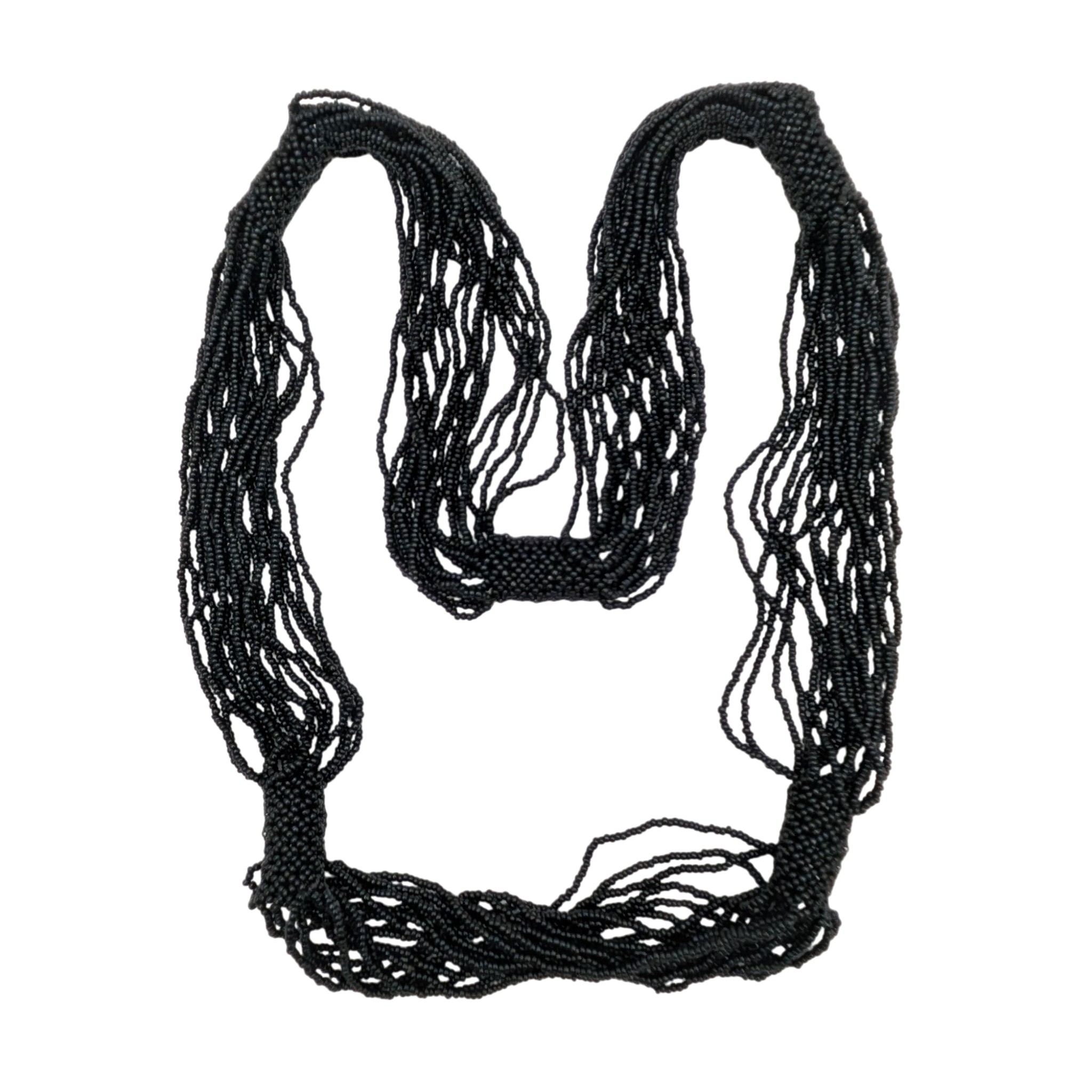 Hand Woven Black Glass Bead Multi Strand Necklace