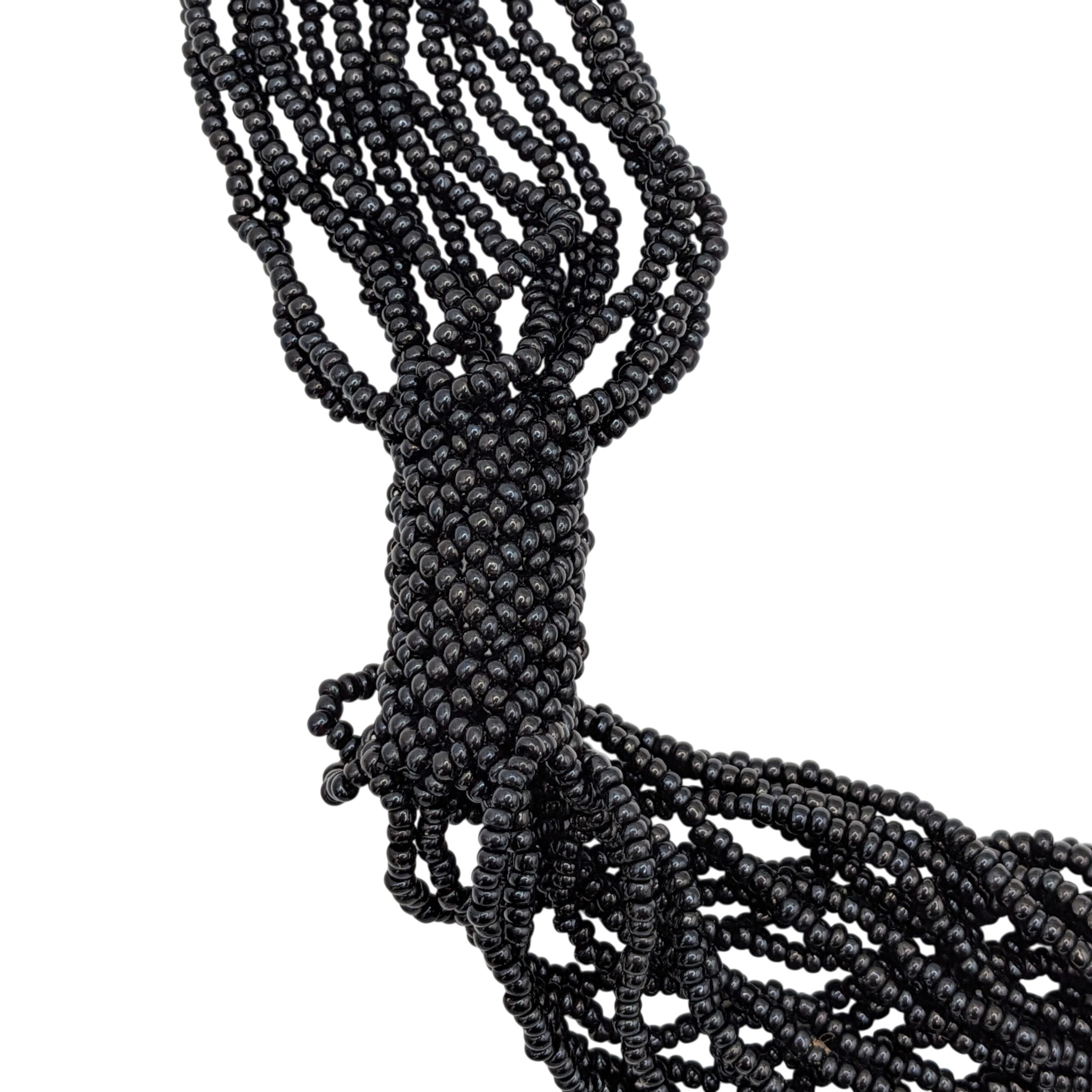 Hand Woven Black Glass Bead Multi Strand Necklace