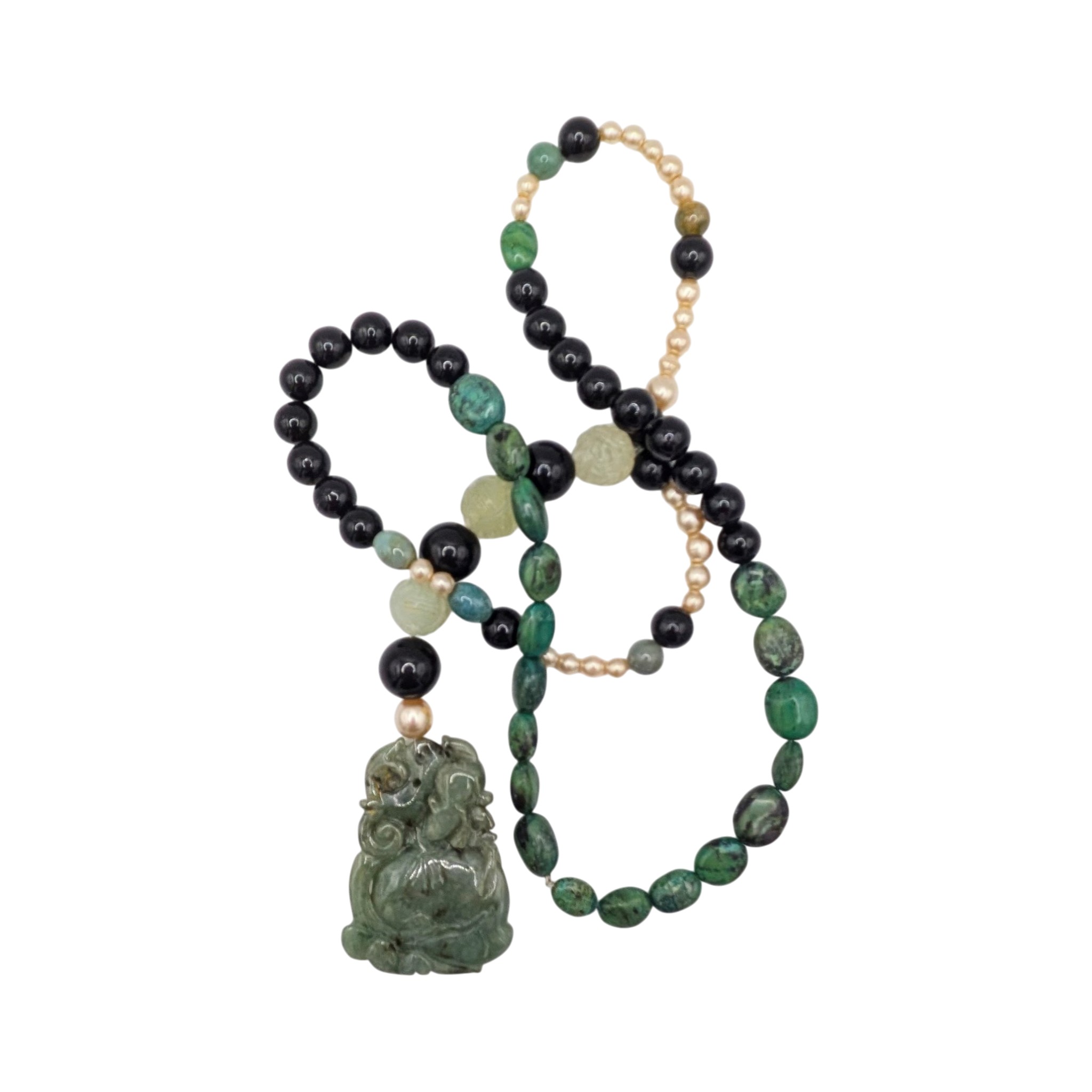 Chinese Export Hand Carved Jadeite Beaded Necklace