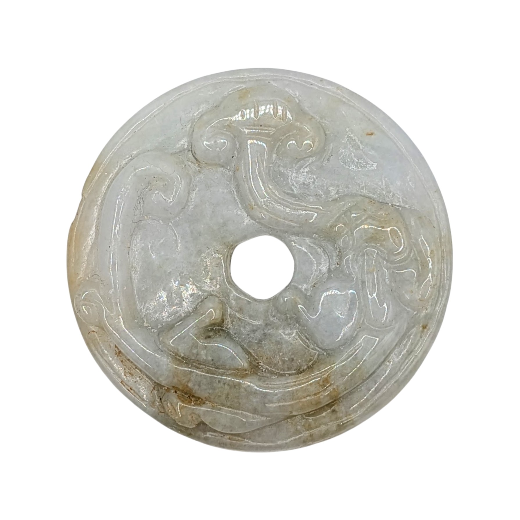 Chinese Export Carved Jadeite Chilong Bi-Disk