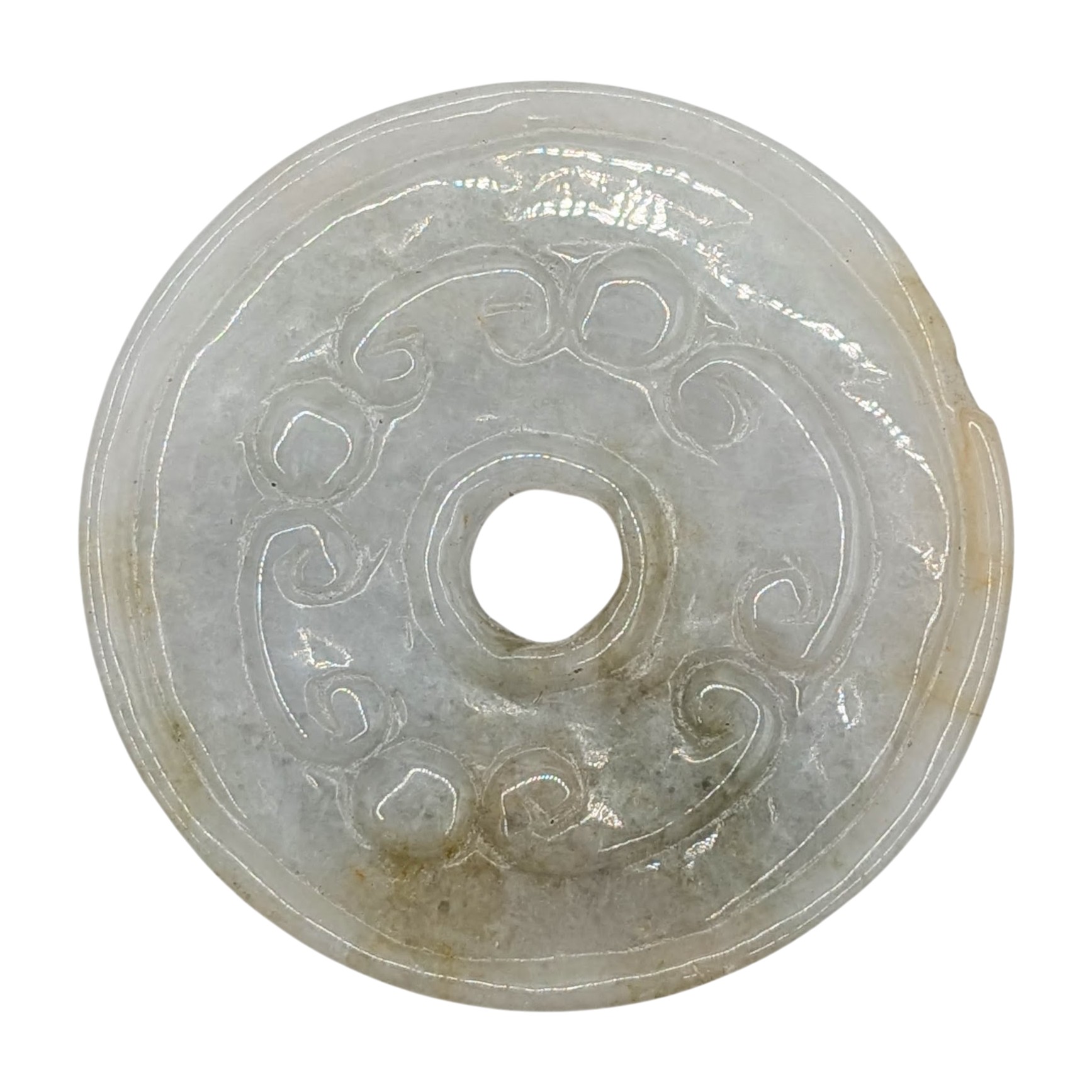 Chinese Export Carved Jadeite Chilong Bi-Disk