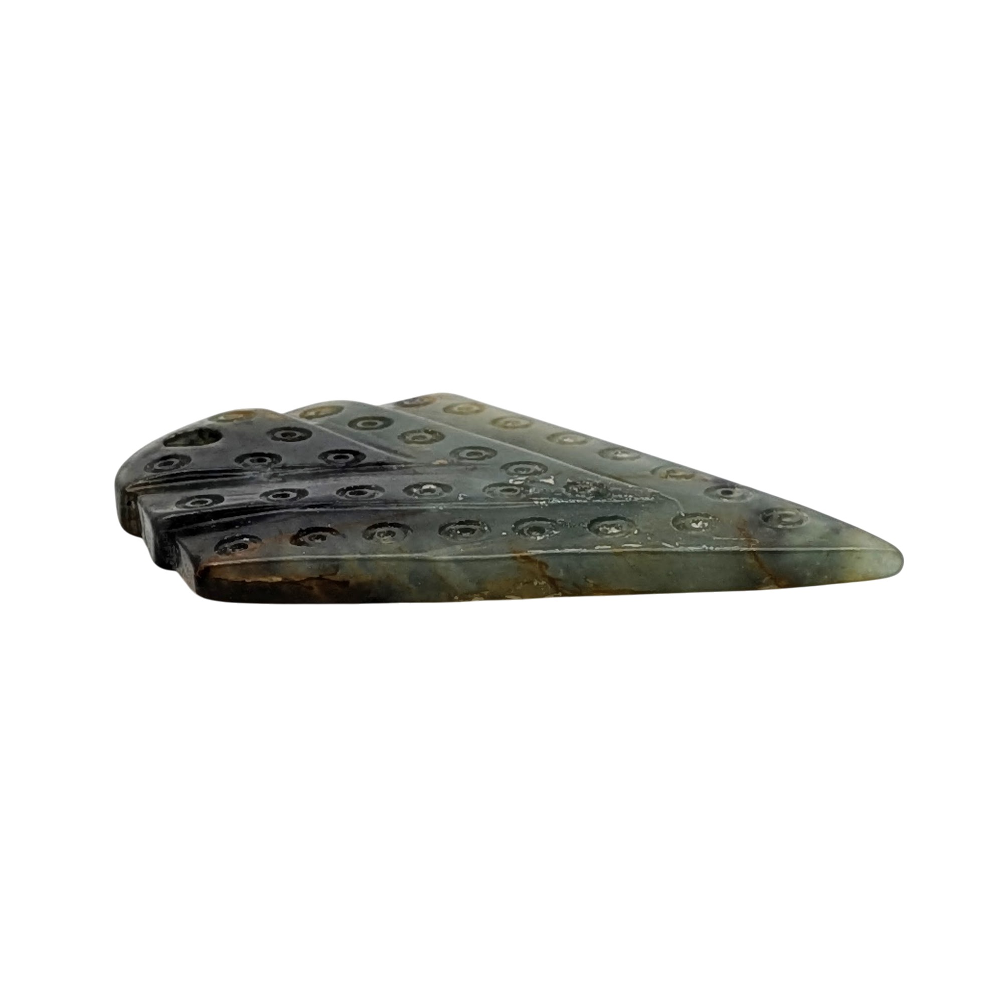 Hand Carved Moss Agate Arrow Shield Pendant