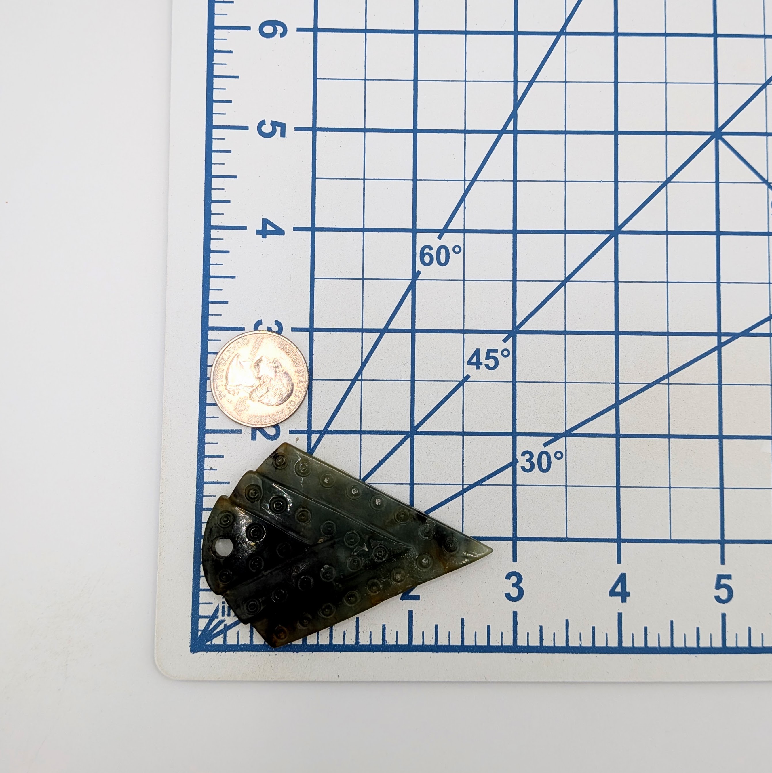 Hand Carved Moss Agate Arrow Shield Pendant