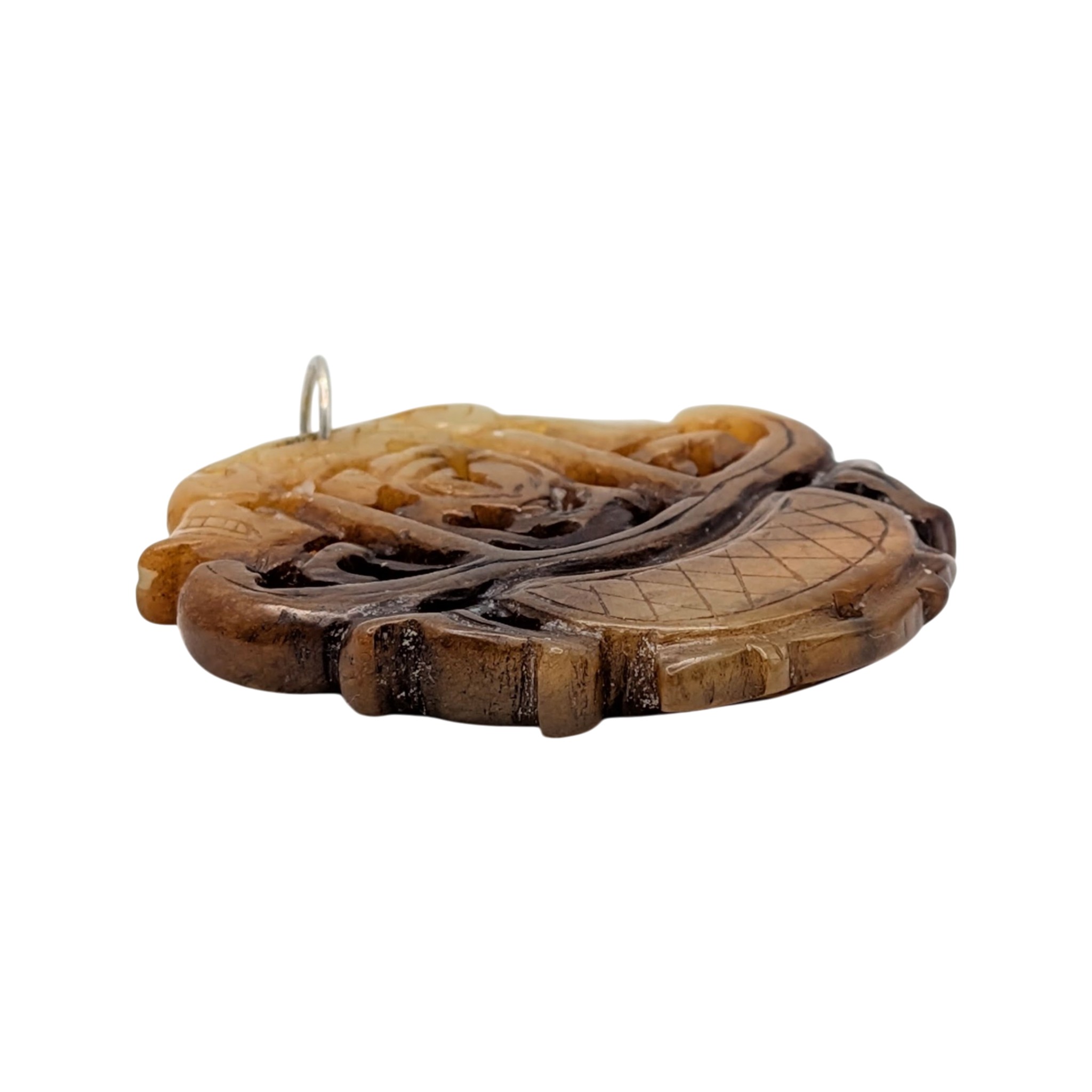Chinese Export Hand Carved Agate Lotus Basket Pendant