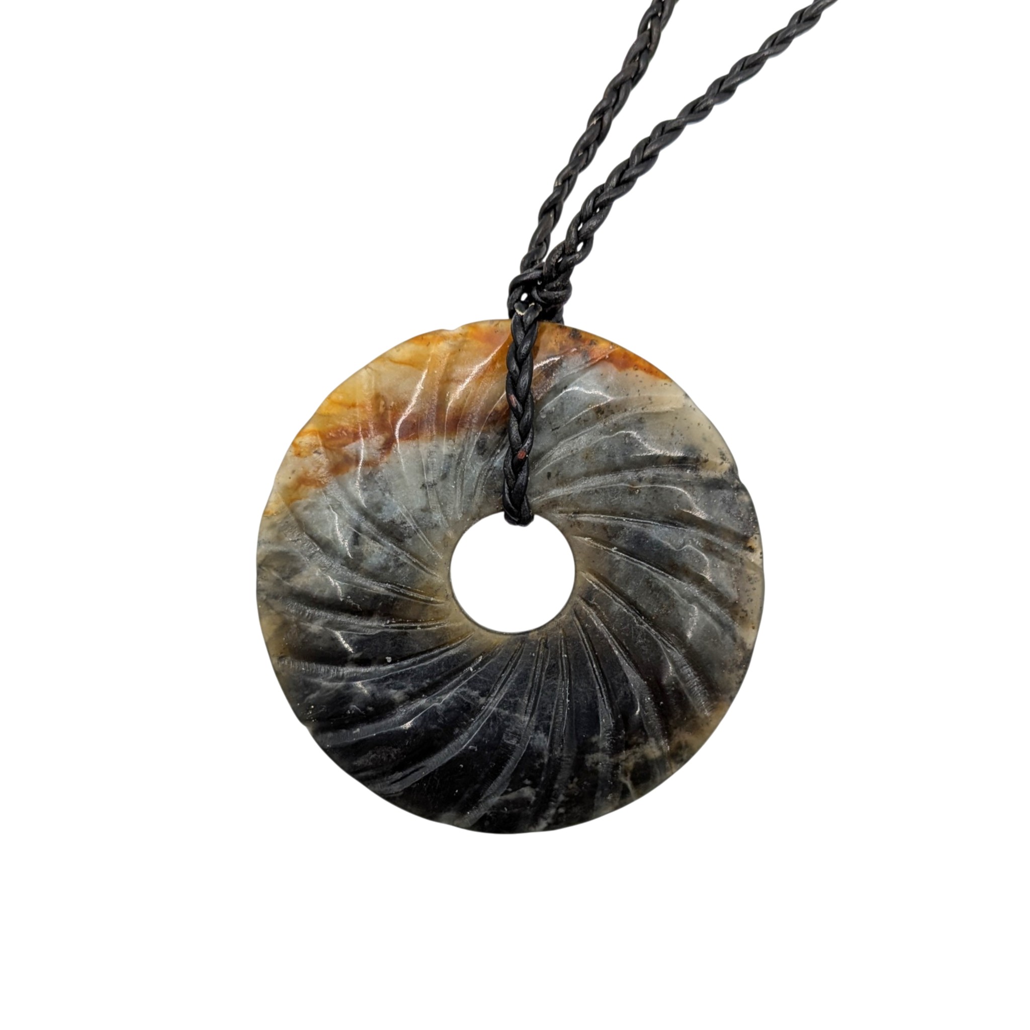 Chinese Export Hand Carved Moss Agate Necklace