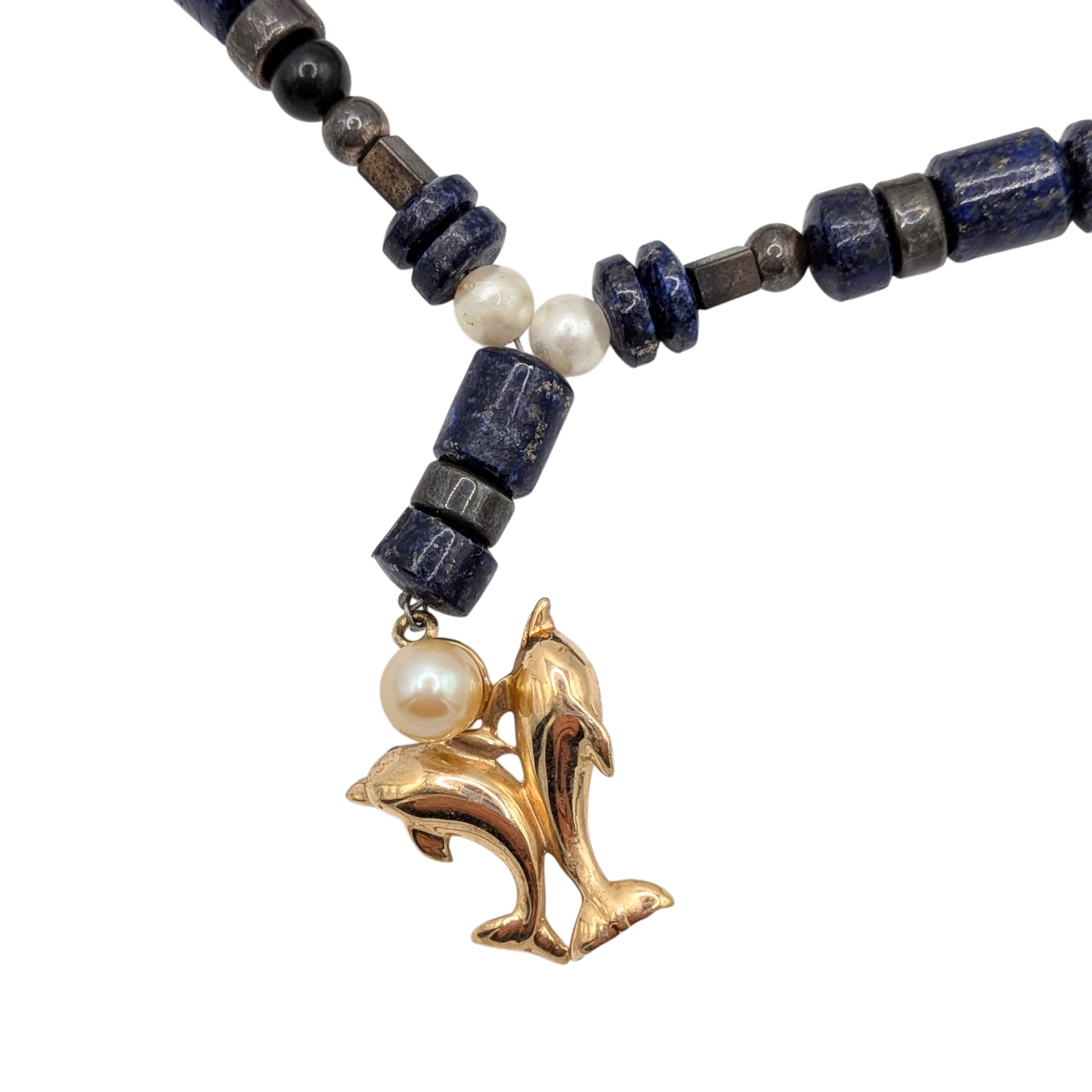 Gold Tone Silver Tone Multi-Stone Beaded Dolphin Charm Necklace