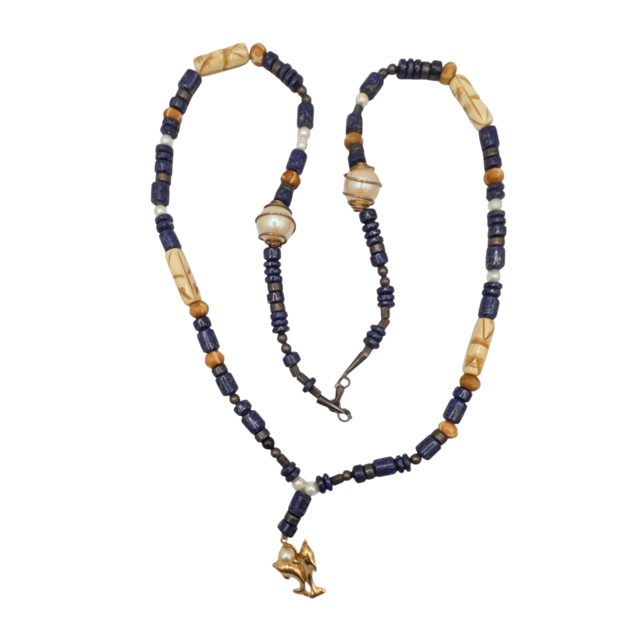 Gold Tone Silver Tone Multi-Stone Beaded Dolphin Charm Necklace