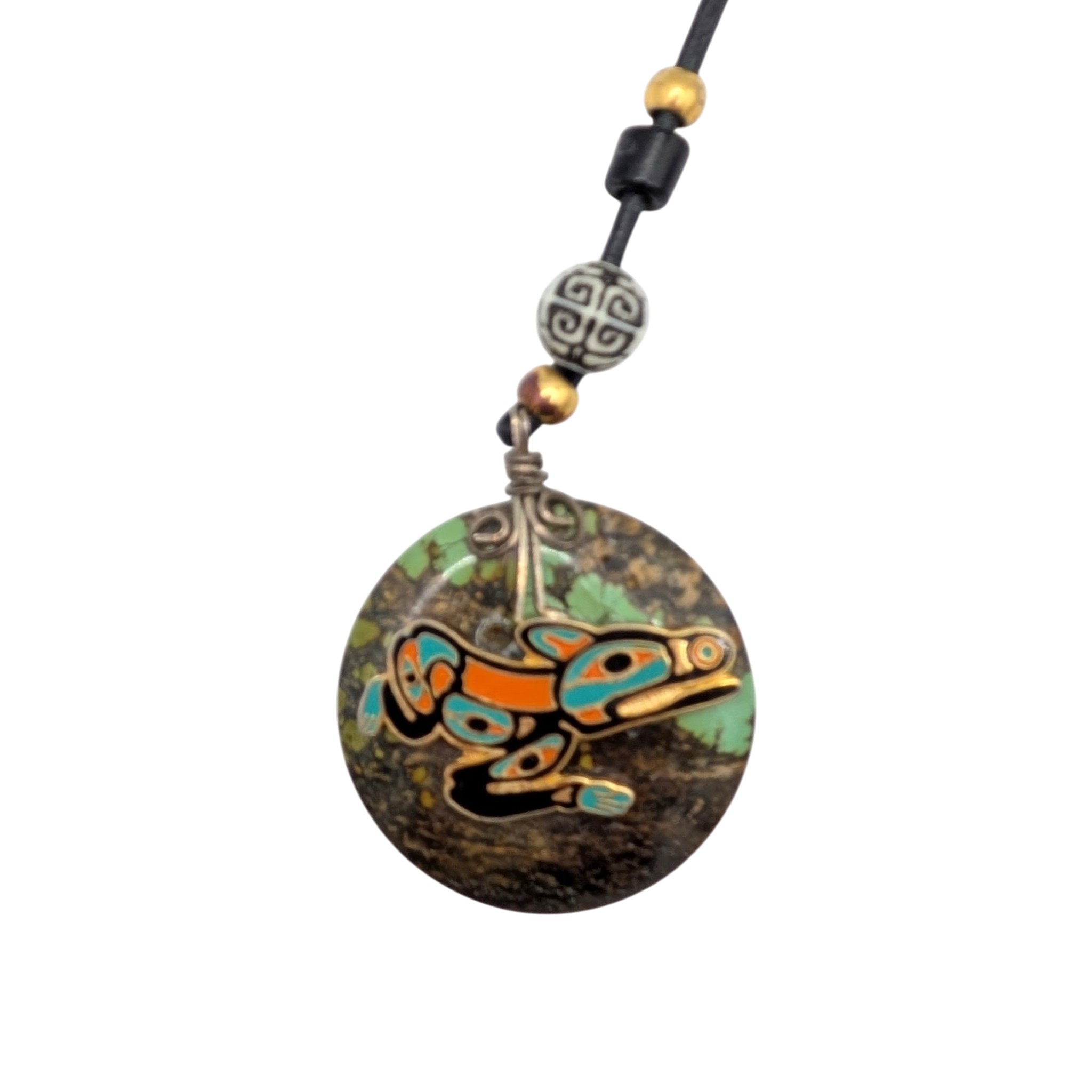 Handmade Sterling Silver Gold Tone Turquoise Glass Cloisonne Enamel Dog Necklace